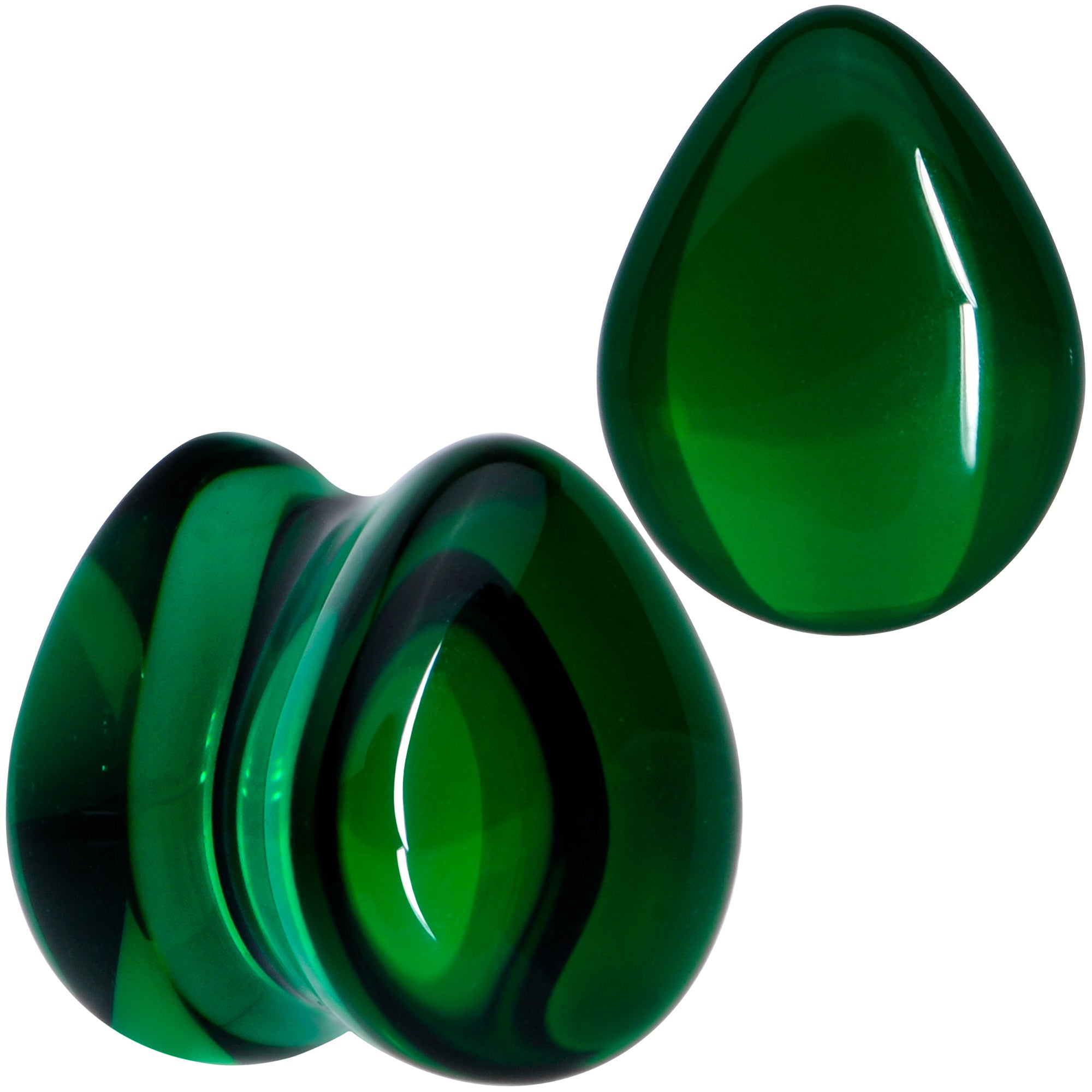 Solid Green Glass Teardrop Plug Set