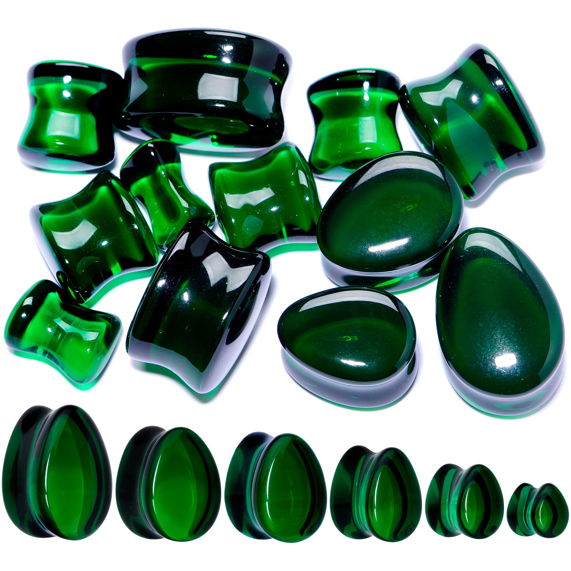 Solid Green Glass Teardrop Plug Set