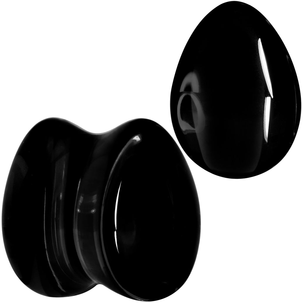 Solid Black Glass Teardrop Plug Set