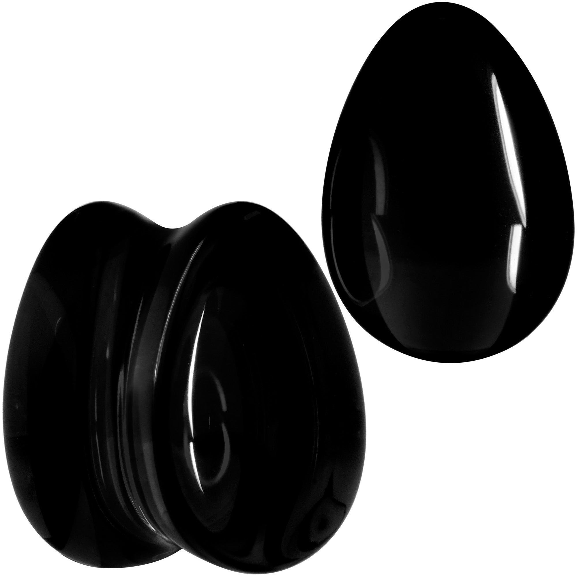 Solid Black Glass Teardrop Plug Set