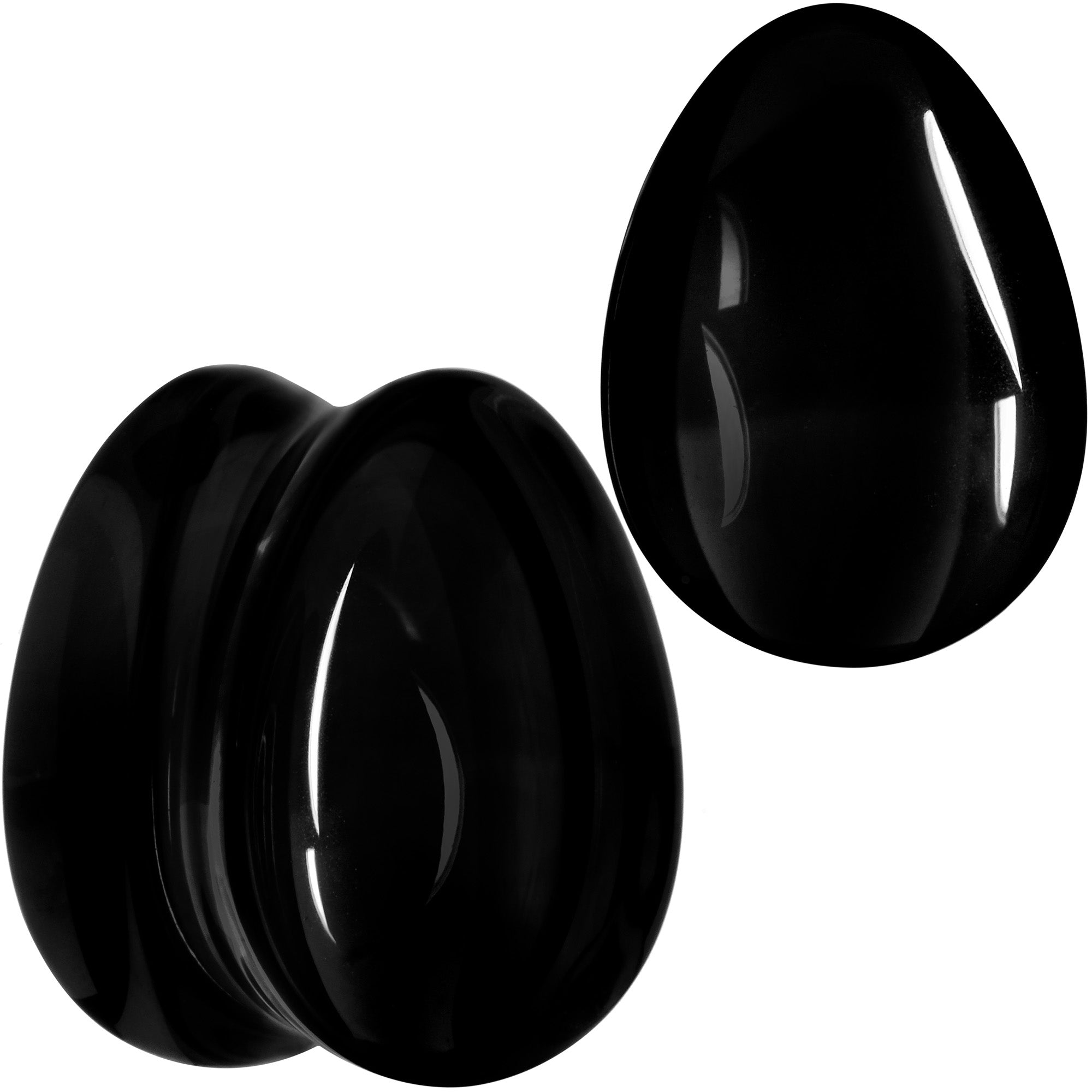 Solid Black Glass Teardrop Plug Set