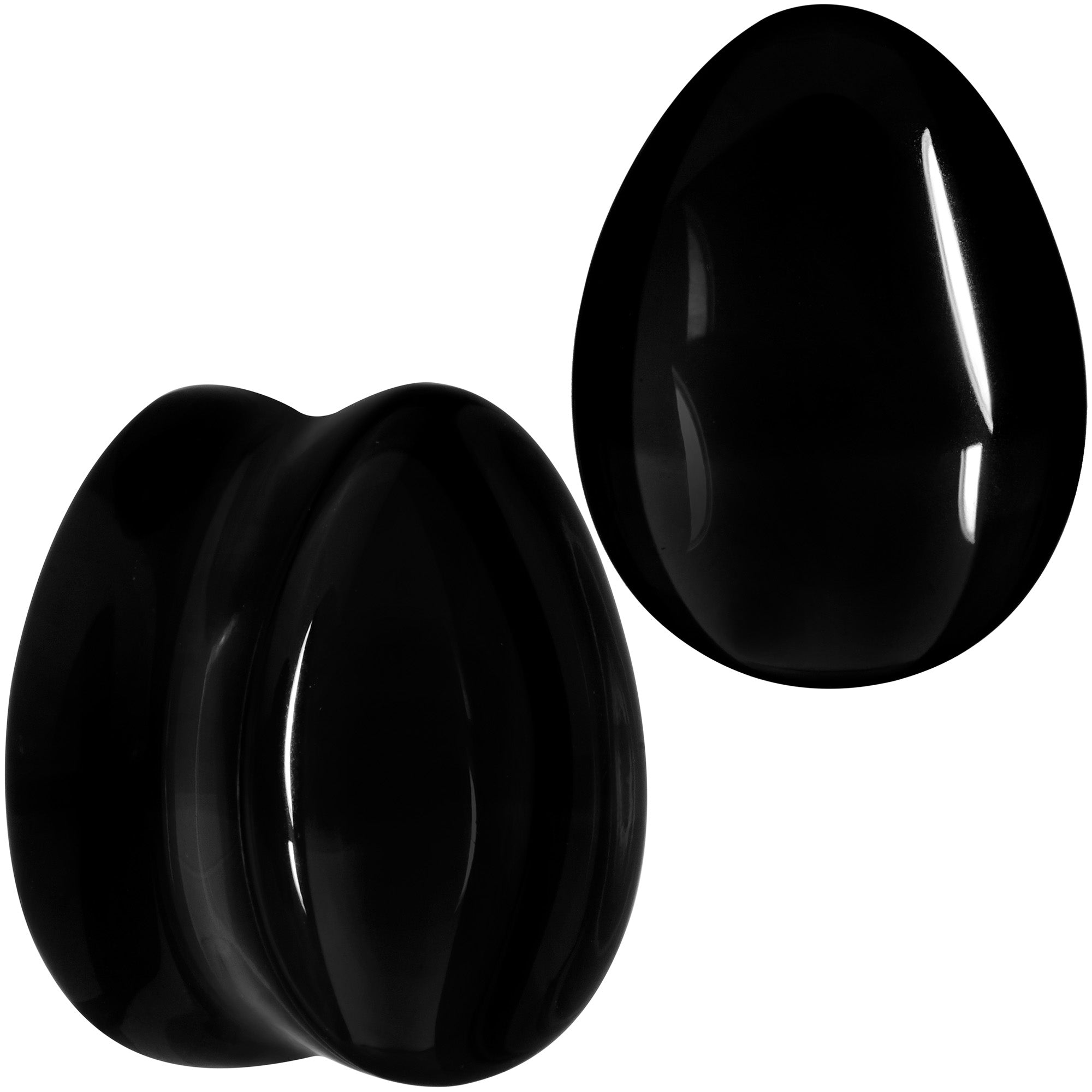 Solid Black Glass Teardrop Plug Set