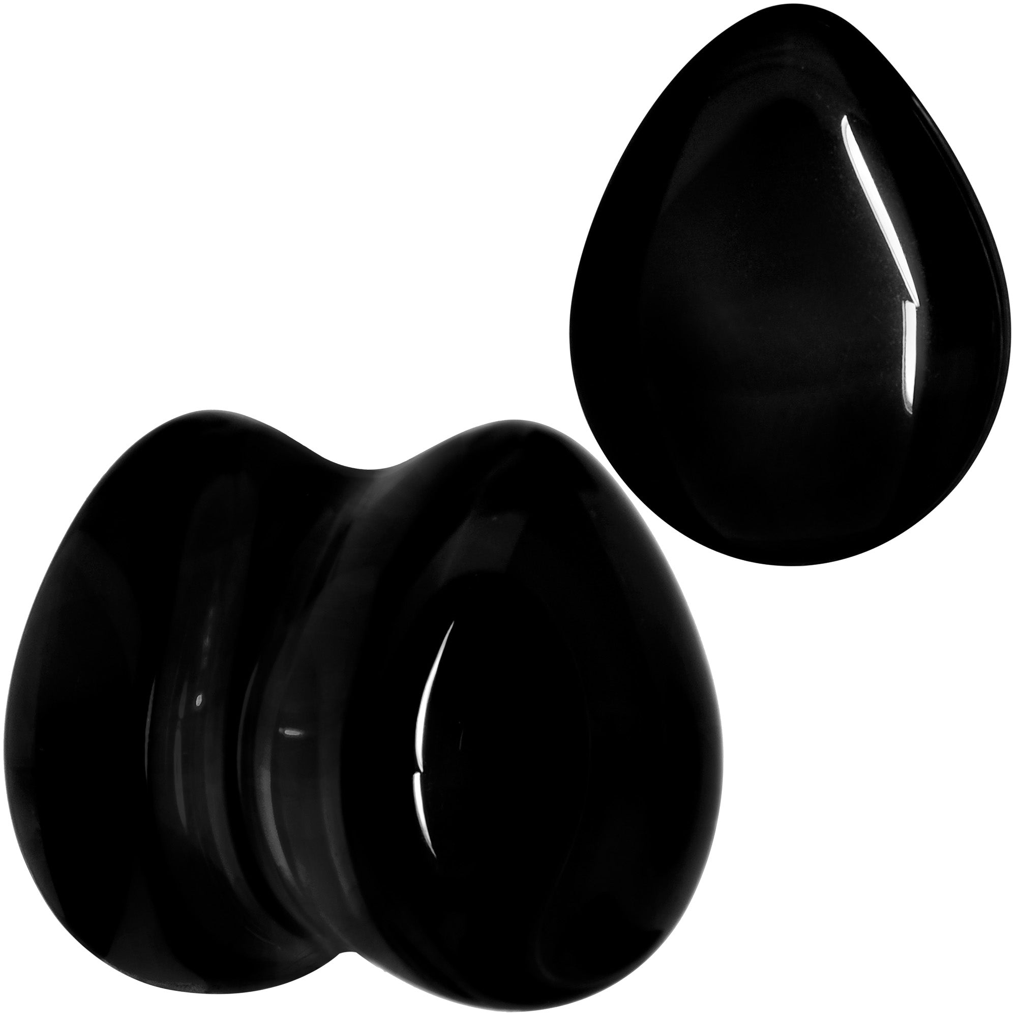 Solid Black Glass Teardrop Plug Set