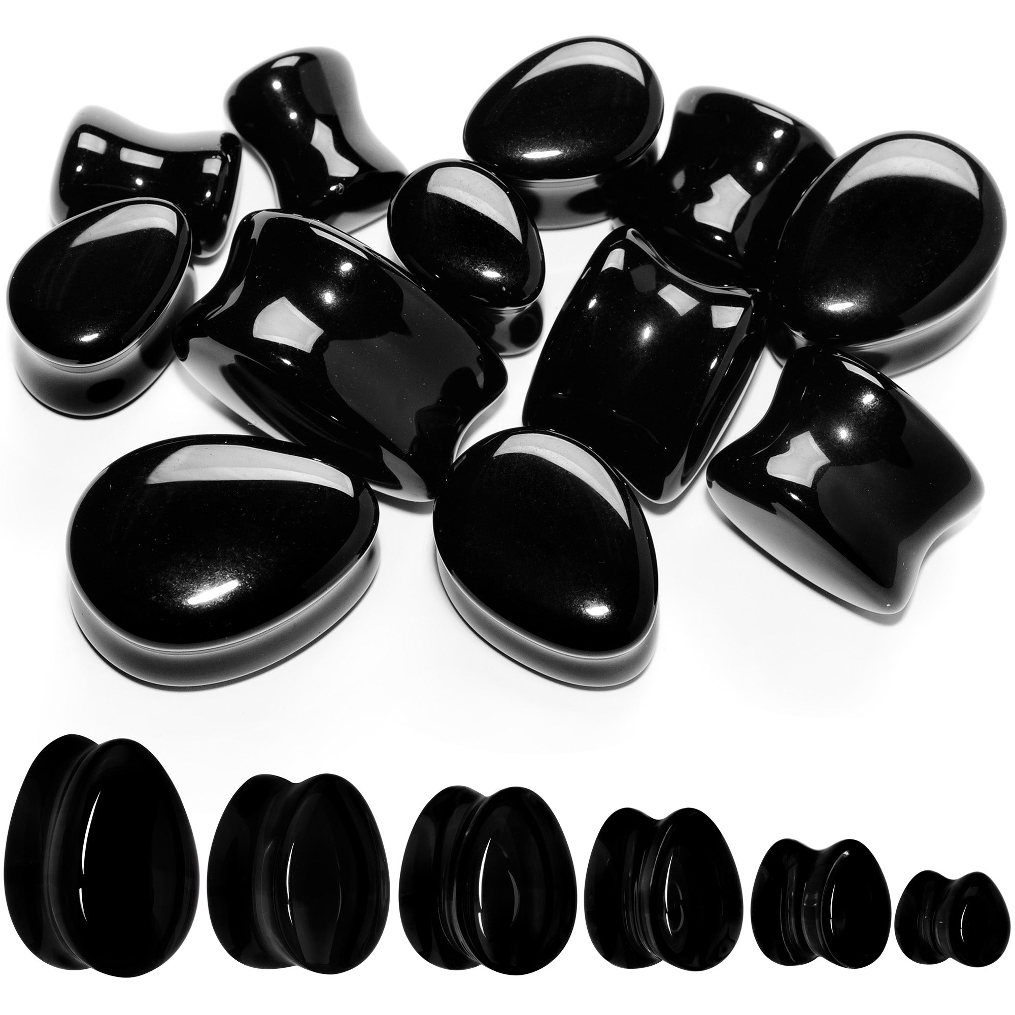 Solid Black Glass Teardrop Plug Set