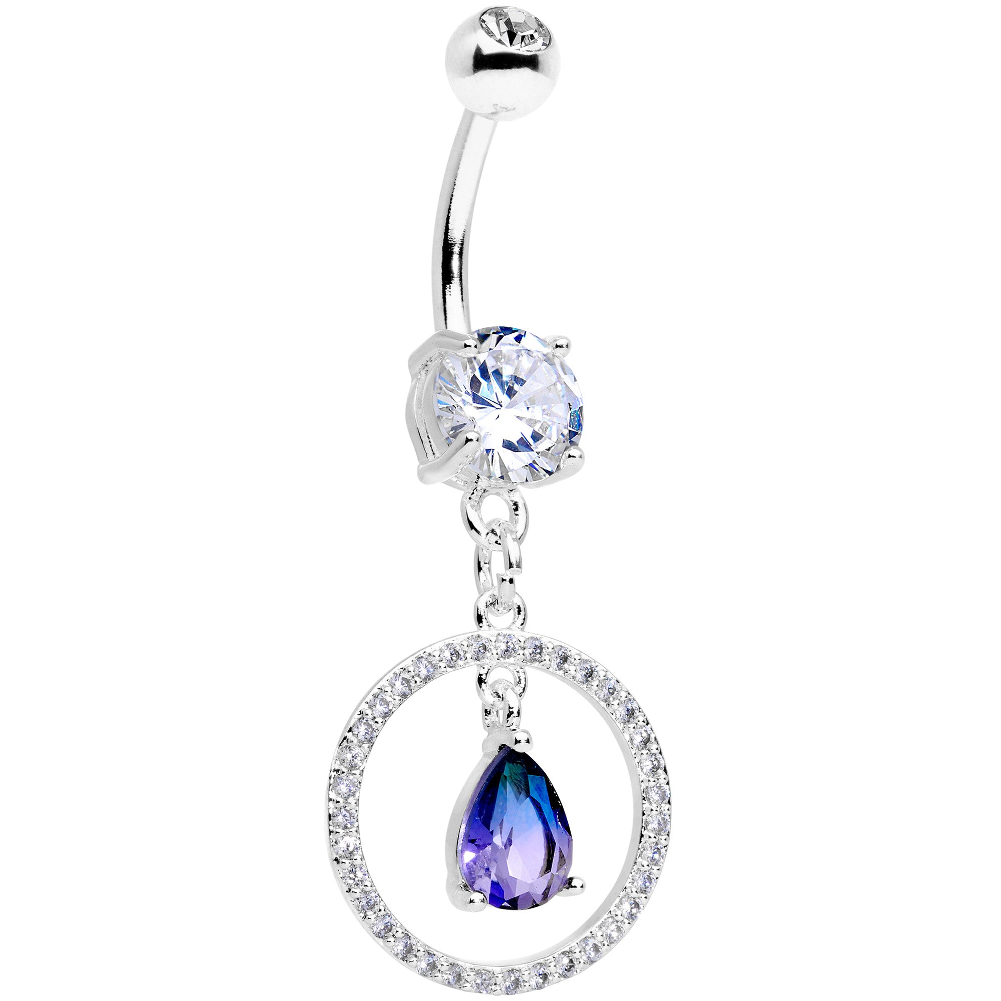 Blue Green CZ Gem Drop Loop Dangle Belly Ring