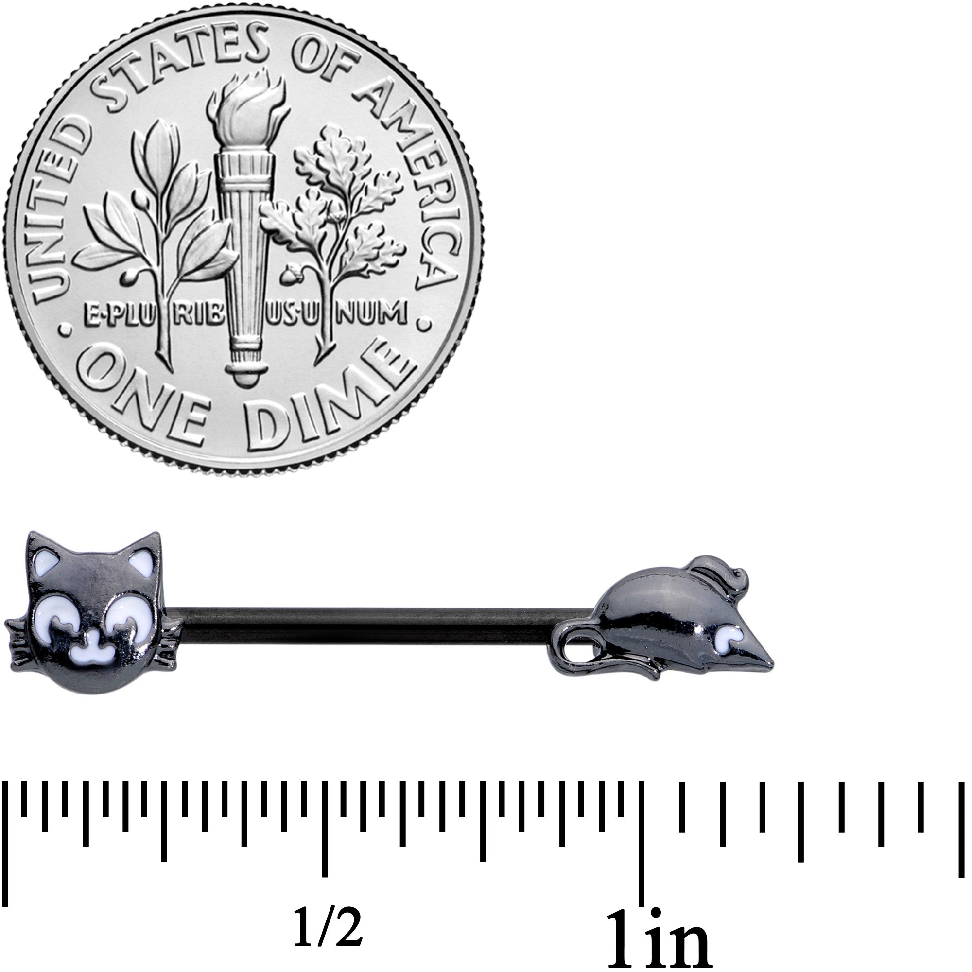 14 Gauge 9/16 Black Cat Mouse Halloween Barbell Nipple Ring Set