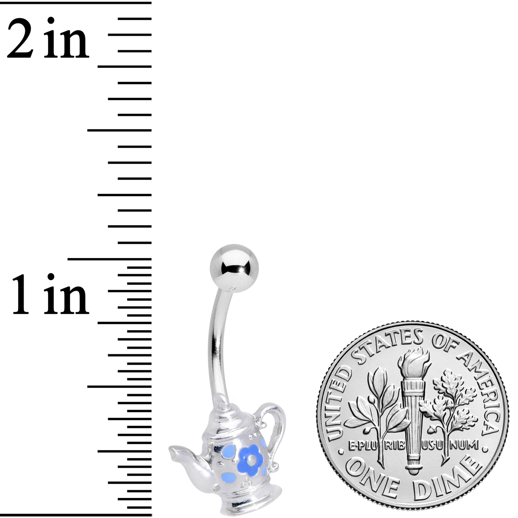 Blue Flower Tea Time Coffee Pot Belly Ring