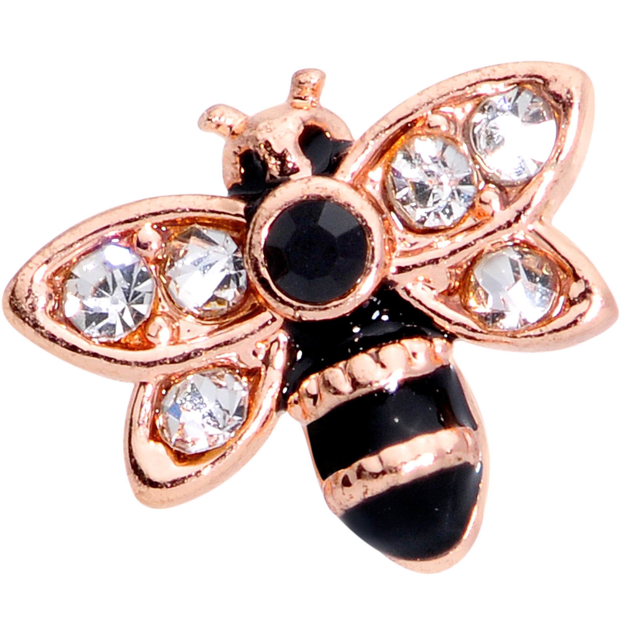 16 Gauge 5/16 Clear Black Gem Rose Gold Tone Bee Labret Monroe Tragus