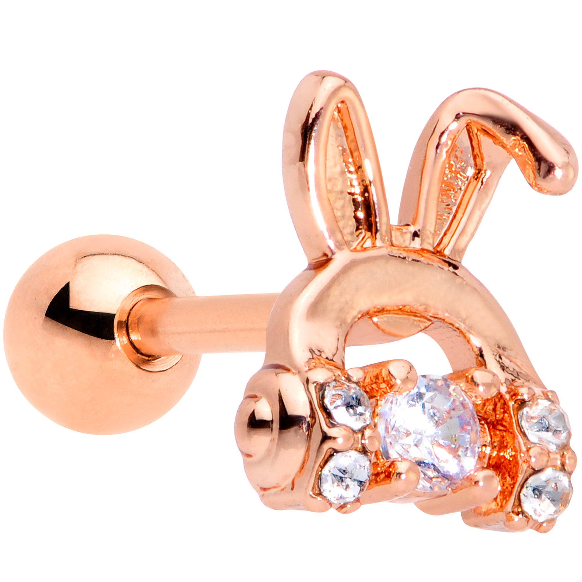 16 Gauge 1/4 Clear Gem Rose Gold Tone Bunny Headphone Cartilage Tragus