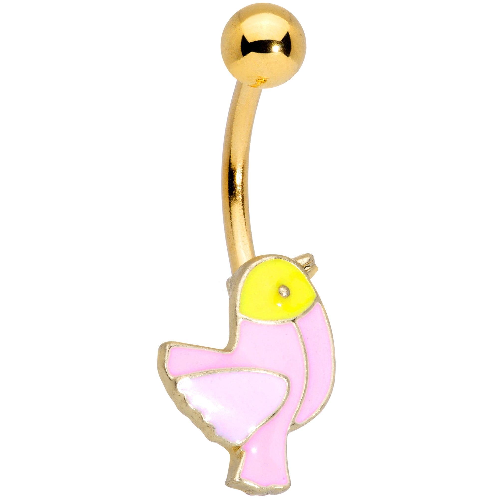 Gold Tone Pink Yellow Chick Bird Belly Ring