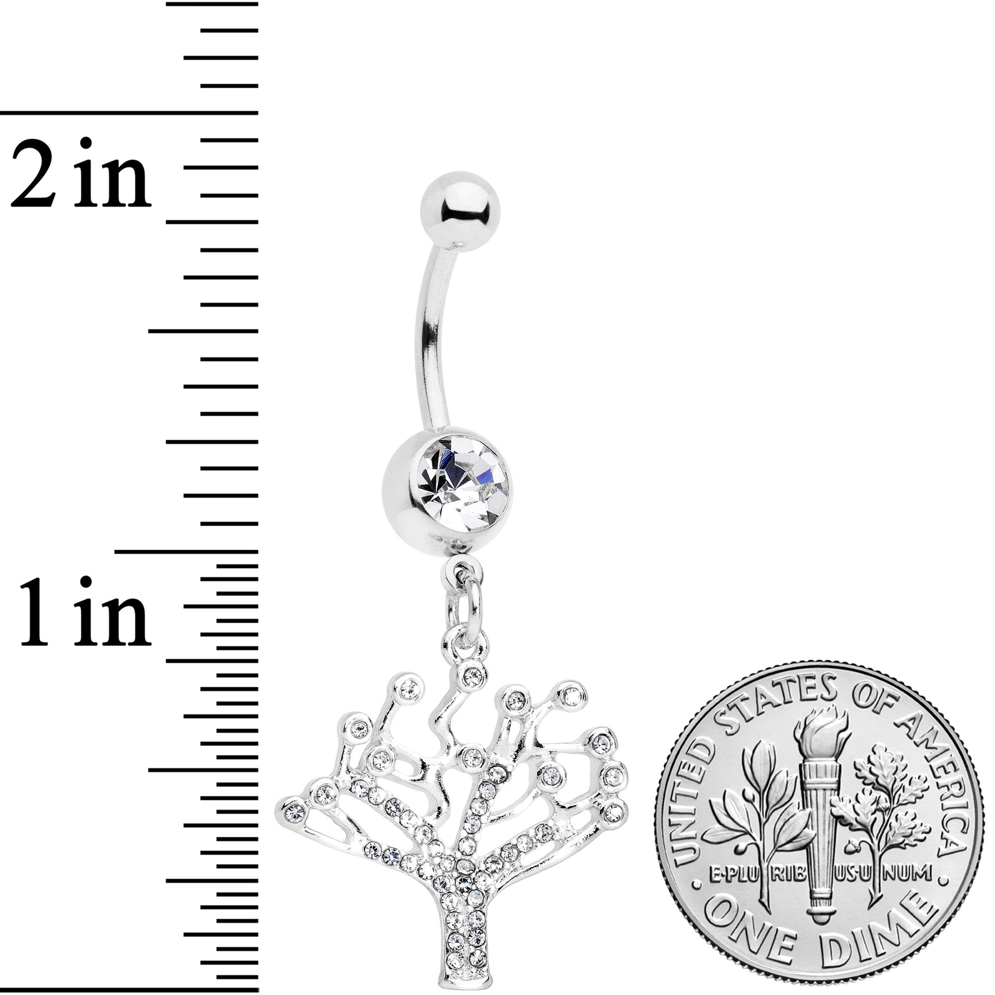 Clear CZ Gem Angular Tree of Life Dangle Belly Ring