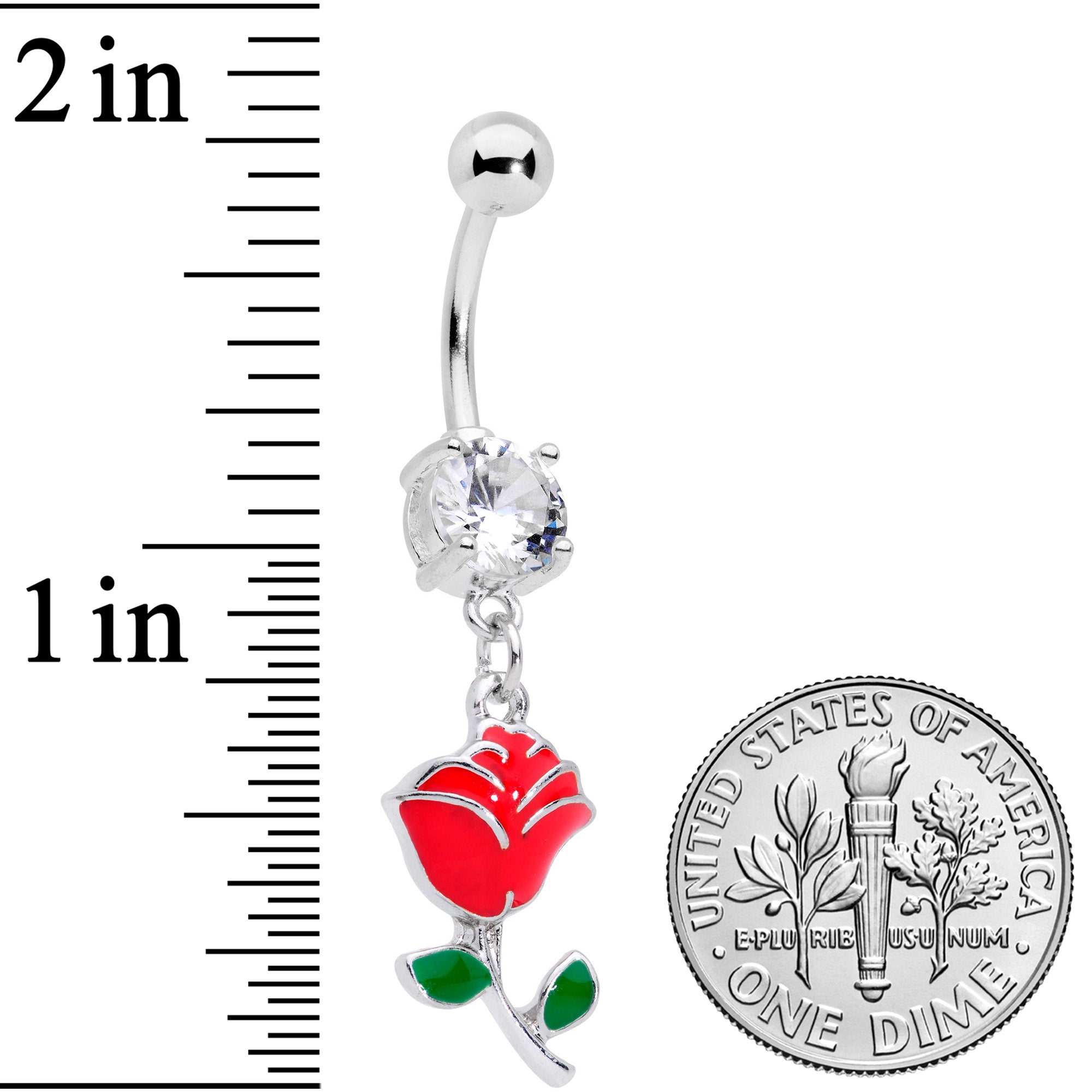 Clear Gem Valentines Day Red Rose Dangle Belly Ring