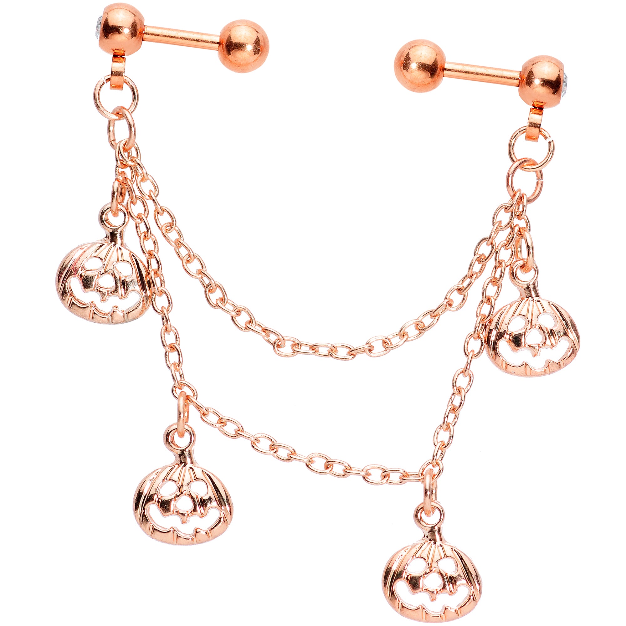 16 Gauge 1/4 Clear Gem Rose Gold Tone Pumpkin Cartilage Chain Earring