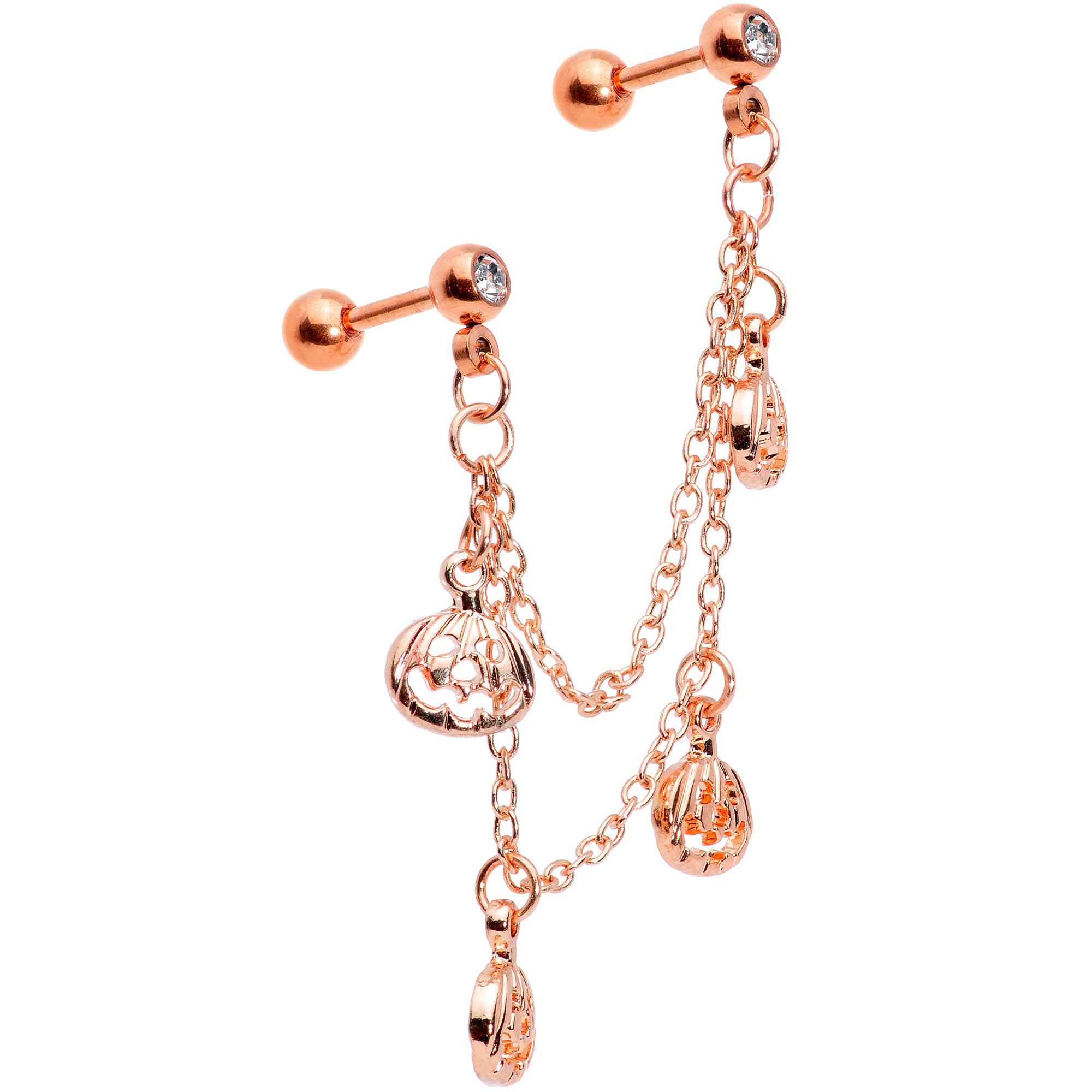 16 Gauge 1/4 Clear Gem Rose Gold Tone Pumpkin Cartilage Chain Earring