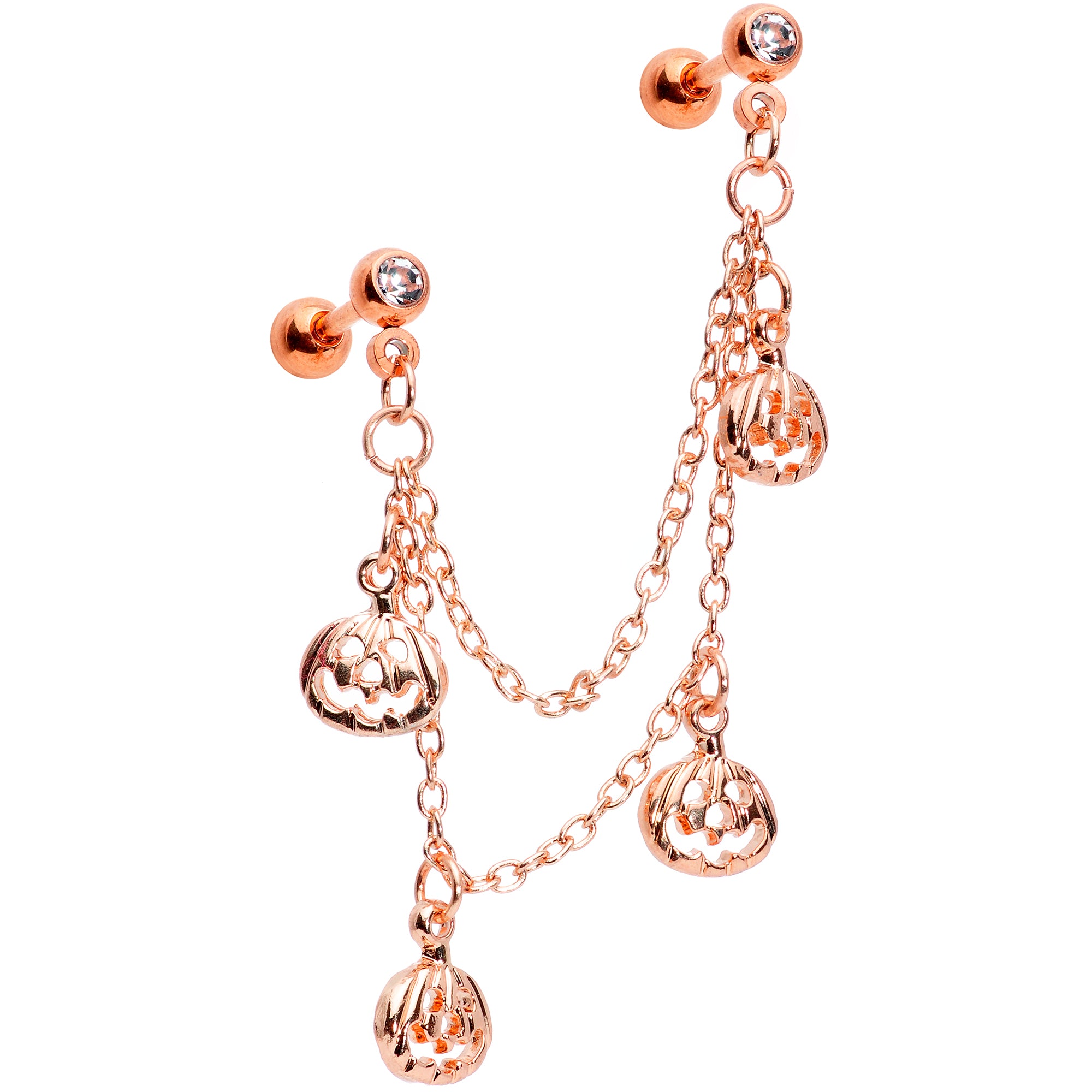 16 Gauge 1/4 Clear Gem Rose Gold Tone Pumpkin Cartilage Chain Earring