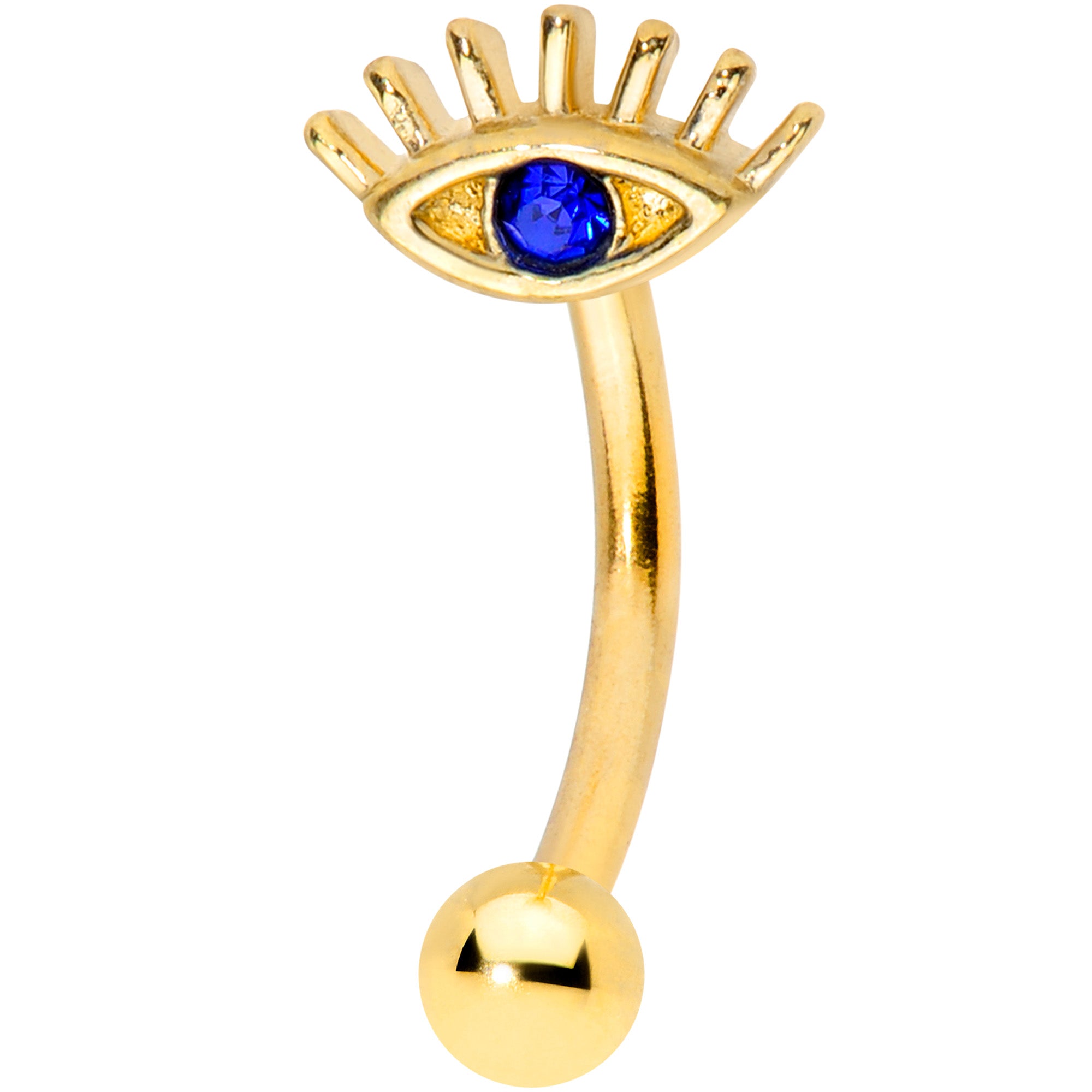 16 Gauge 5/16 Blue Gem Gold Tone Wide Eye Curved Eyebrow Ring