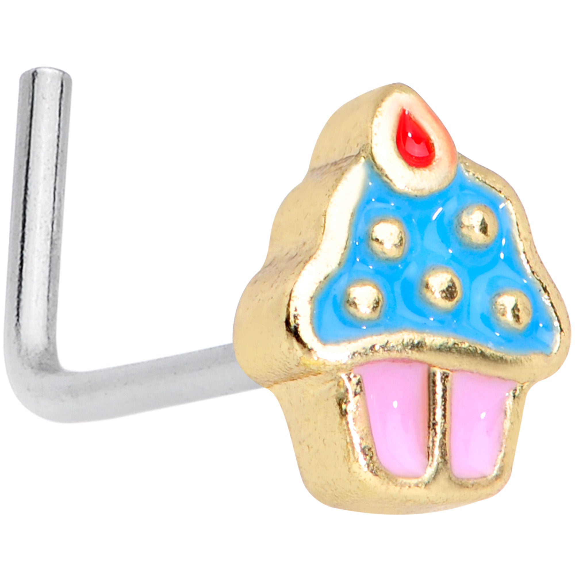 20 Gauge 5/16 Yummy Pink Blue Cupcake L Shaped Nose Ring