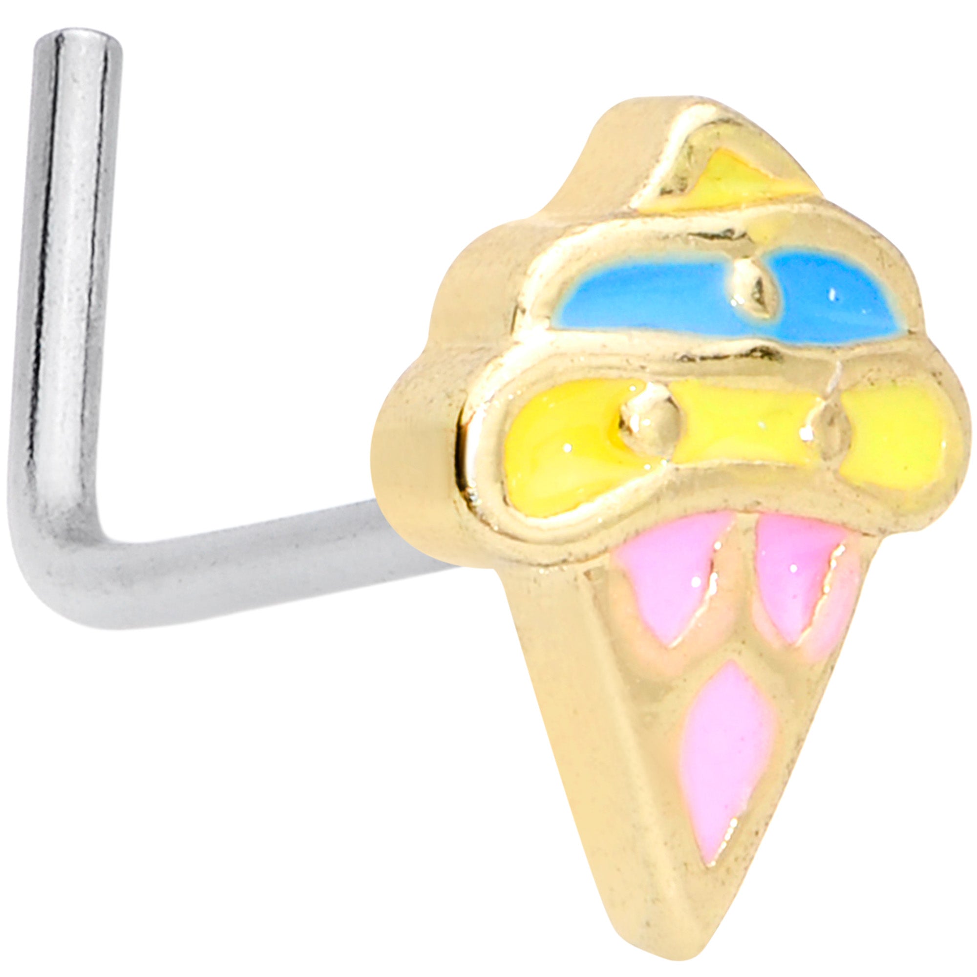 20 Gauge 5/16 Pink Blue Ice Cream Cone L Shaped Nose Ring