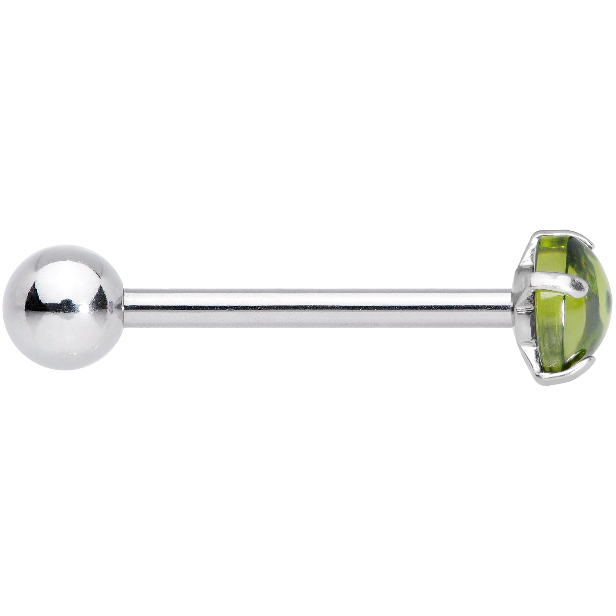 Light Green CZ Gem Smooth Hemisphere Barbell Tongue Ring