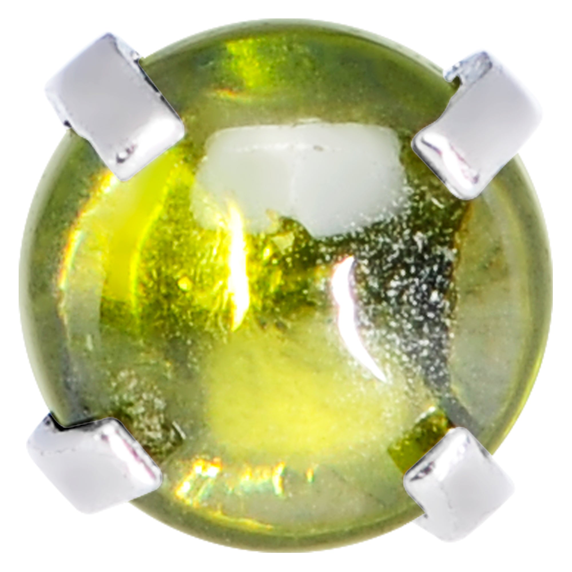 Light Green CZ Gem Smooth Hemisphere Barbell Tongue Ring