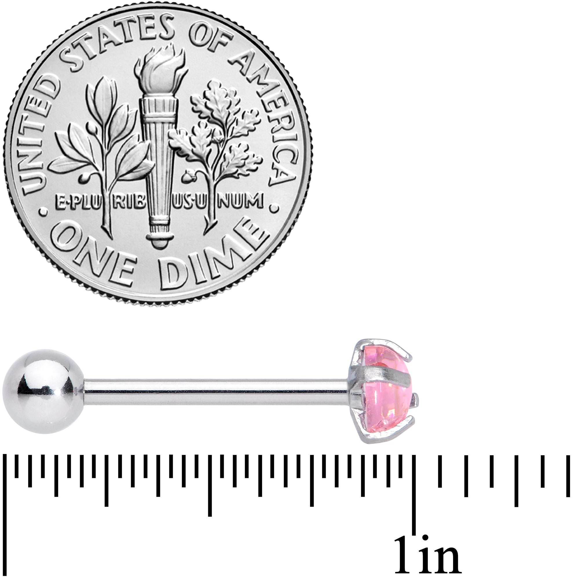 Pink CZ Gem Smooth Hemisphere Barbell Tongue Ring