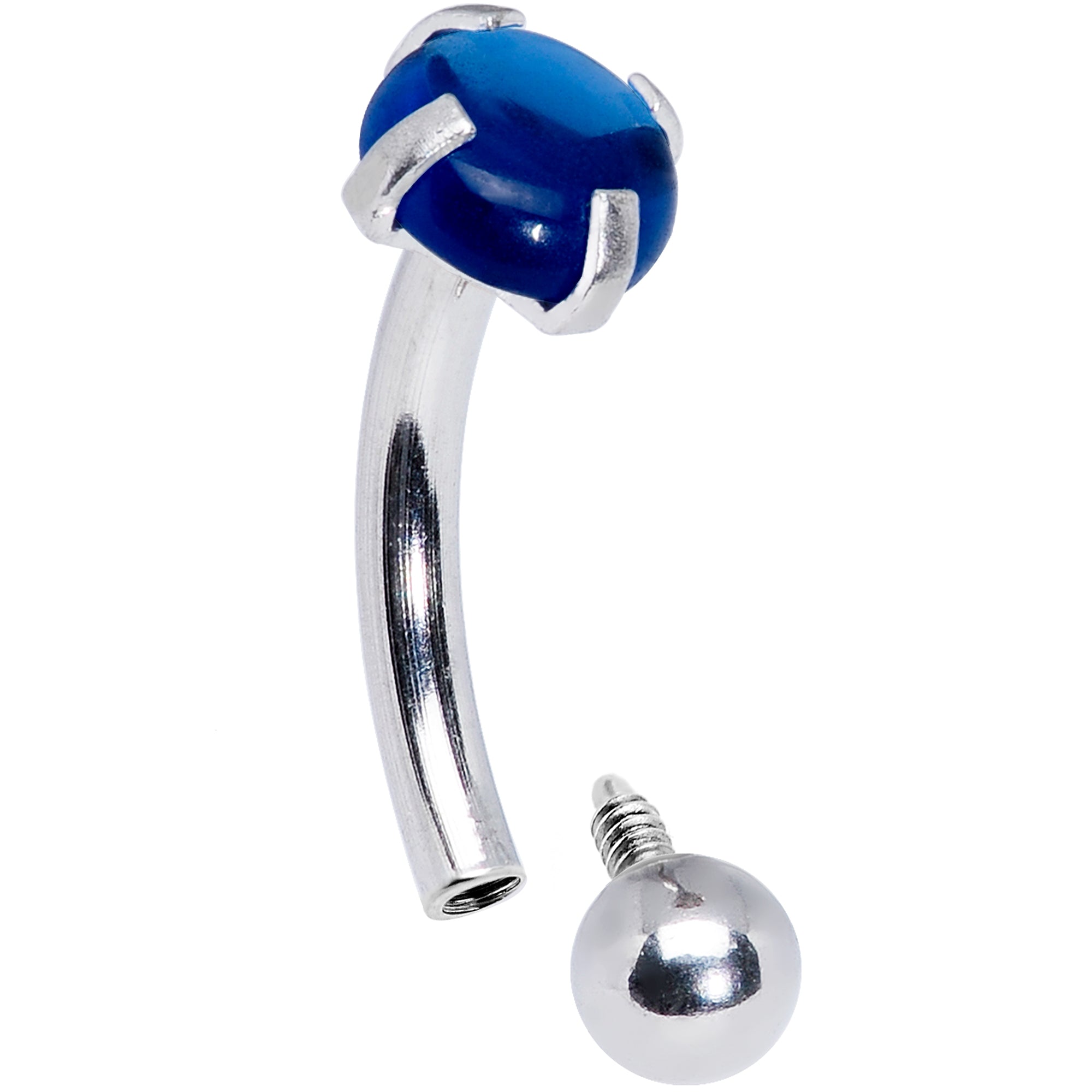 16 Gauge 5/16 Blue CZ Gem Internally Threaded Curved Eyebrow Ring