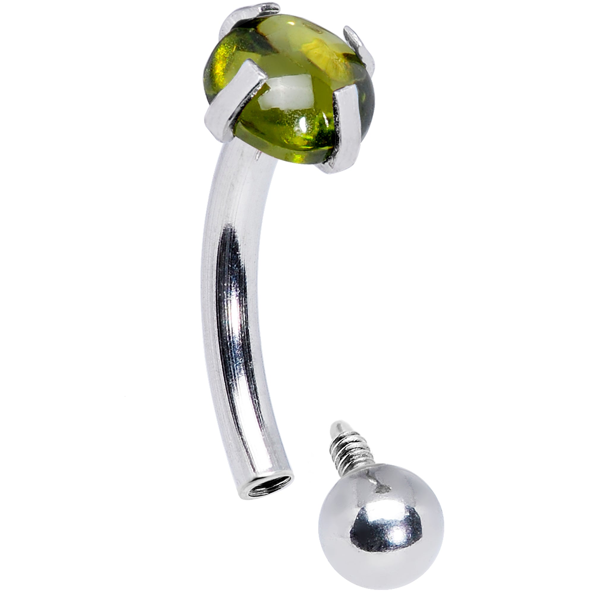 16 Gauge 5/16 Green CZ Gem Internally Threaded Curved Eyebrow Ring