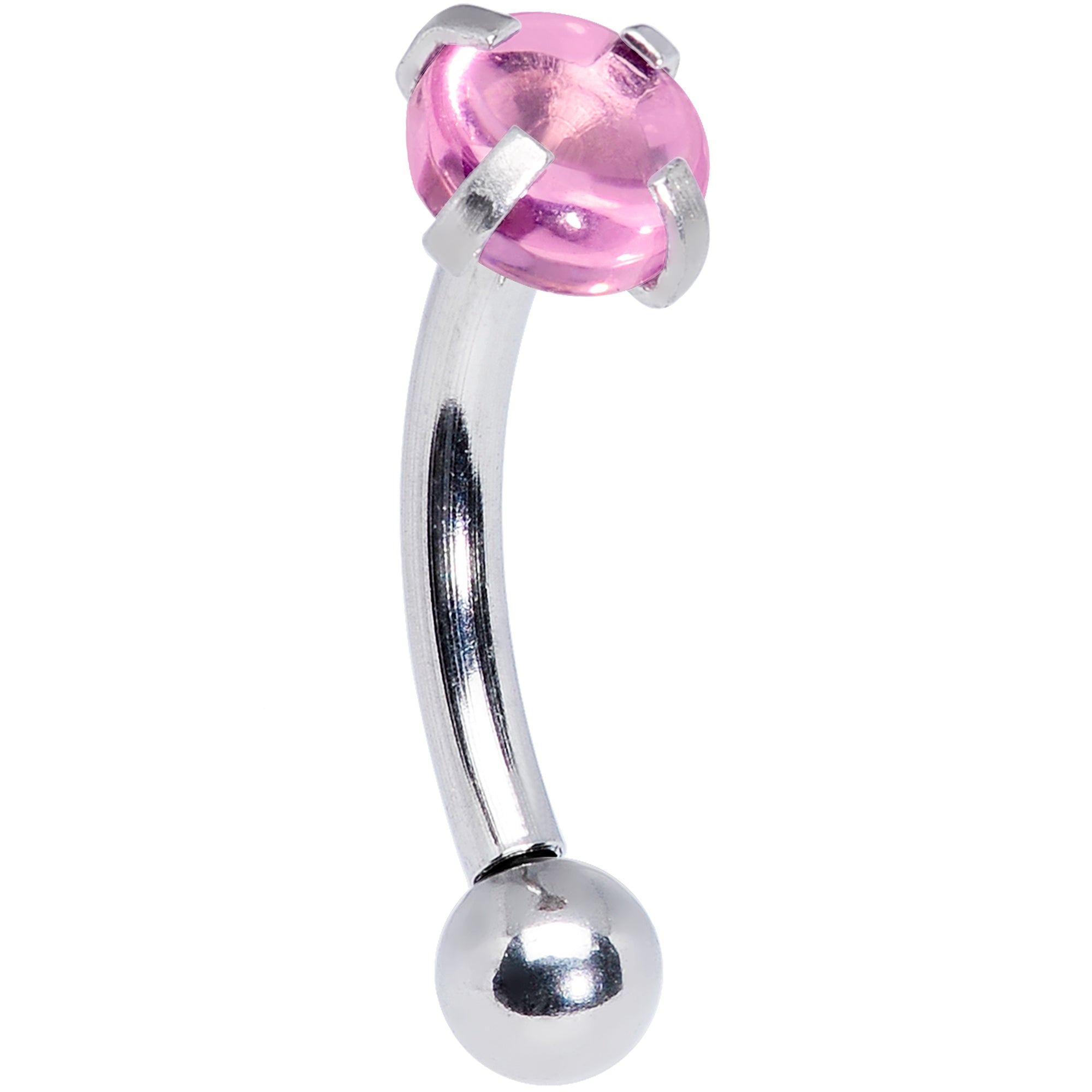 16 Gauge 5/16 Pink CZ Gem Internally Threaded Curved Eyebrow Ring