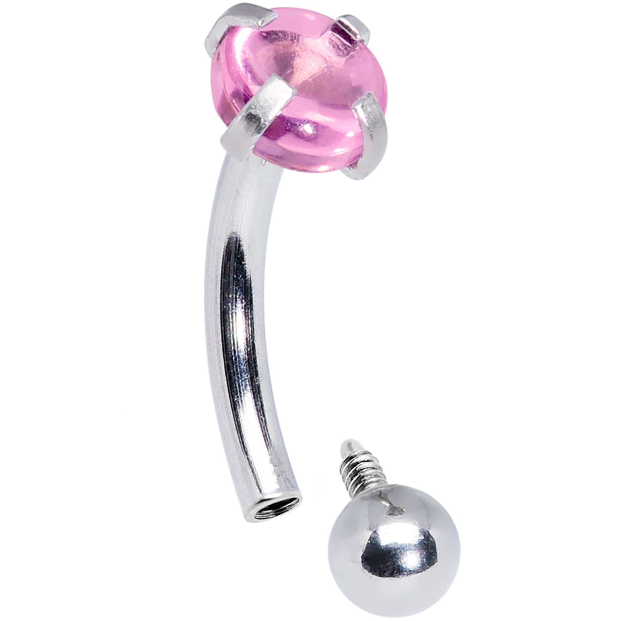 16 Gauge 5/16 Pink CZ Gem Internally Threaded Curved Eyebrow Ring