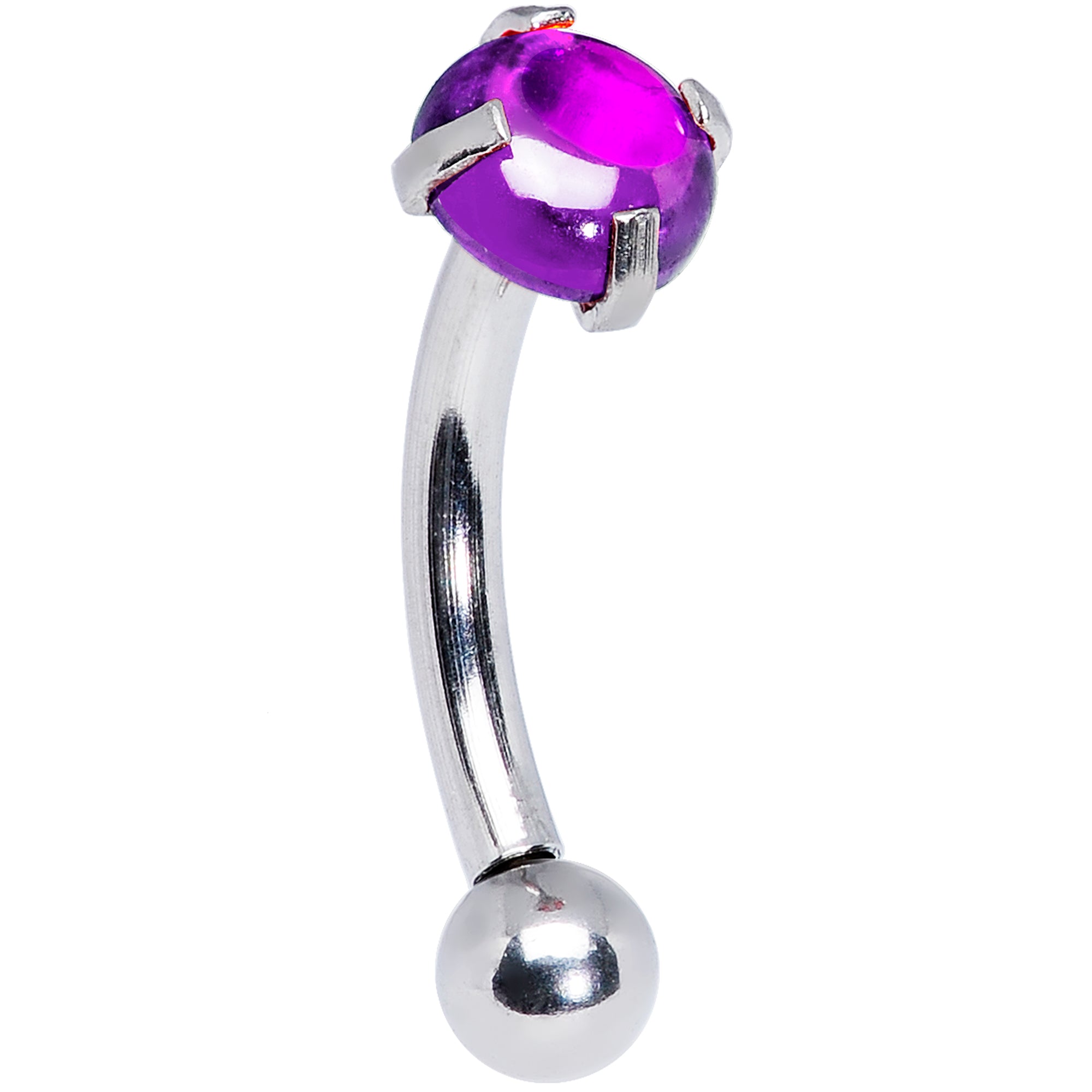 16 Gauge 5/16 Purple CZ Gem Internally Threaded Curved Eyebrow Ring