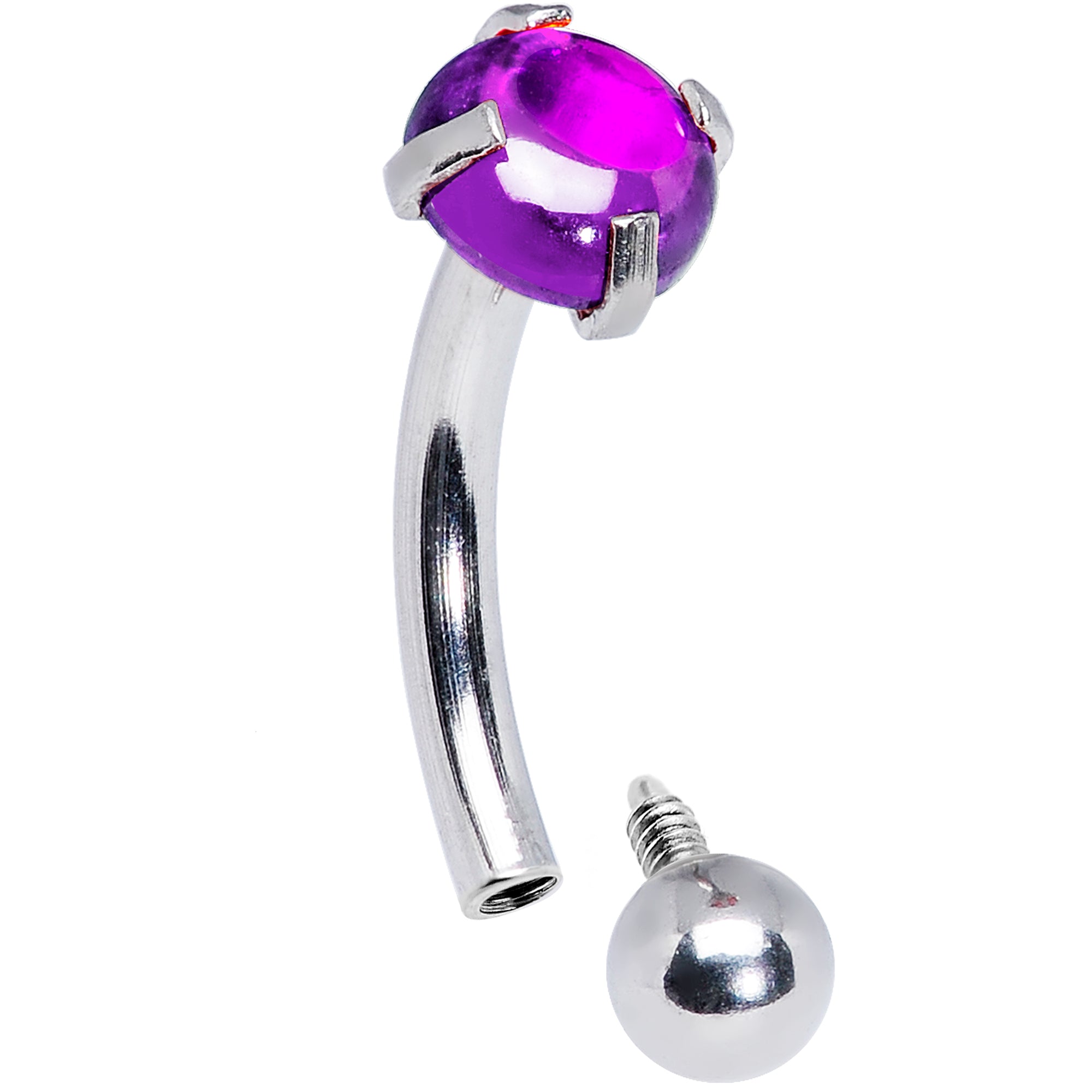 16 Gauge 5/16 Purple CZ Gem Internally Threaded Curved Eyebrow Ring