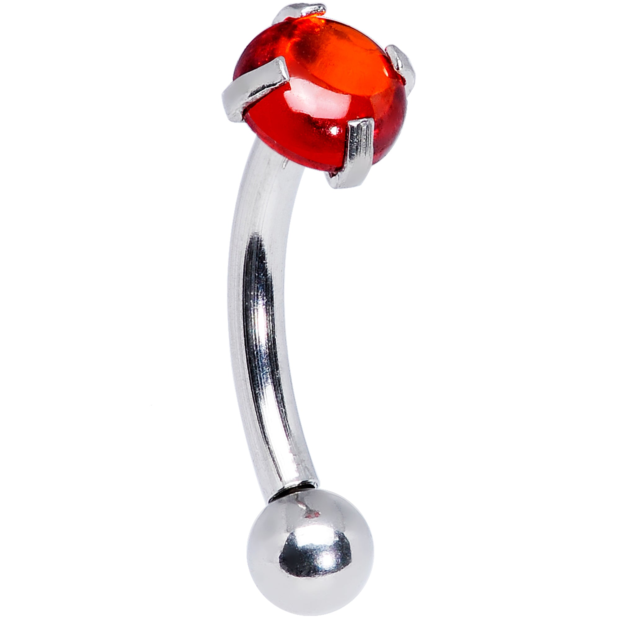 16 Gauge 5/16 Red CZ Gem Internally Threaded Curved Eyebrow Ring