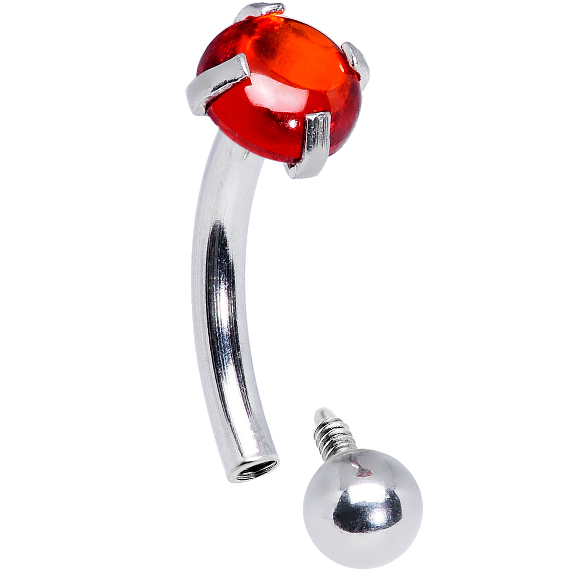 16 Gauge 5/16 Red CZ Gem Internally Threaded Curved Eyebrow Ring