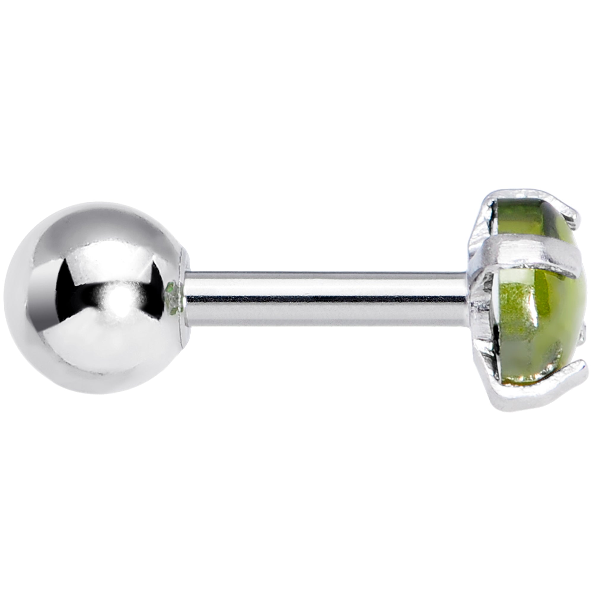 16 Gauge 1/4 Green CZ Gem Smooth Hemisphere Cartilage Tragus Earring