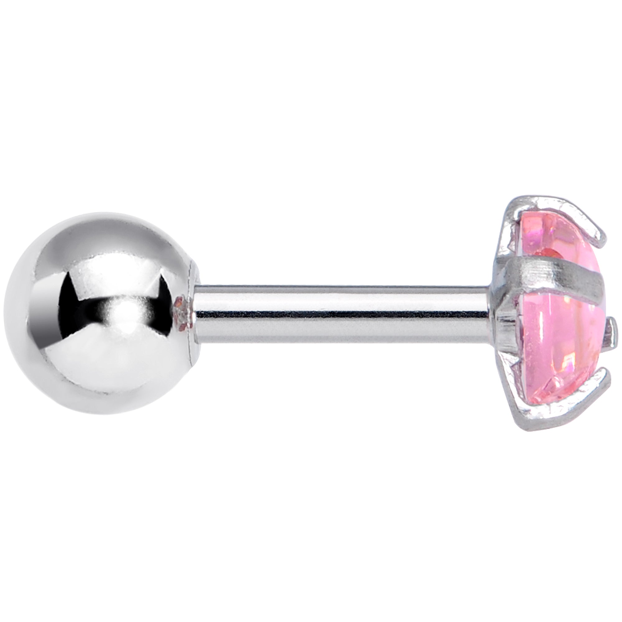 16 Gauge 1/4 Pink CZ Gem Smooth Hemisphere Cartilage Tragus Earring