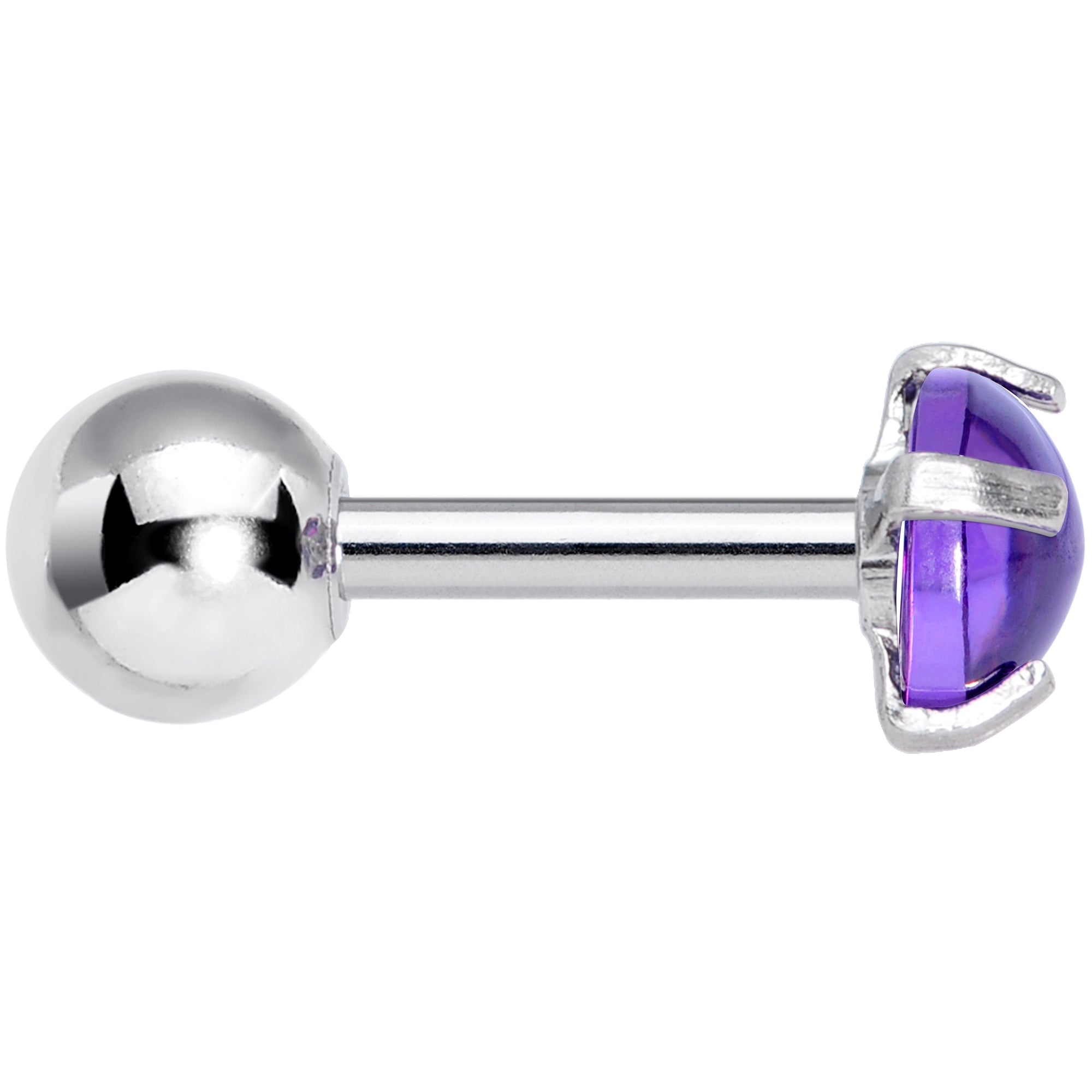 16 Gauge 1/4 Purple CZ Gem Smooth Hemisphere Cartilage Tragus Earring