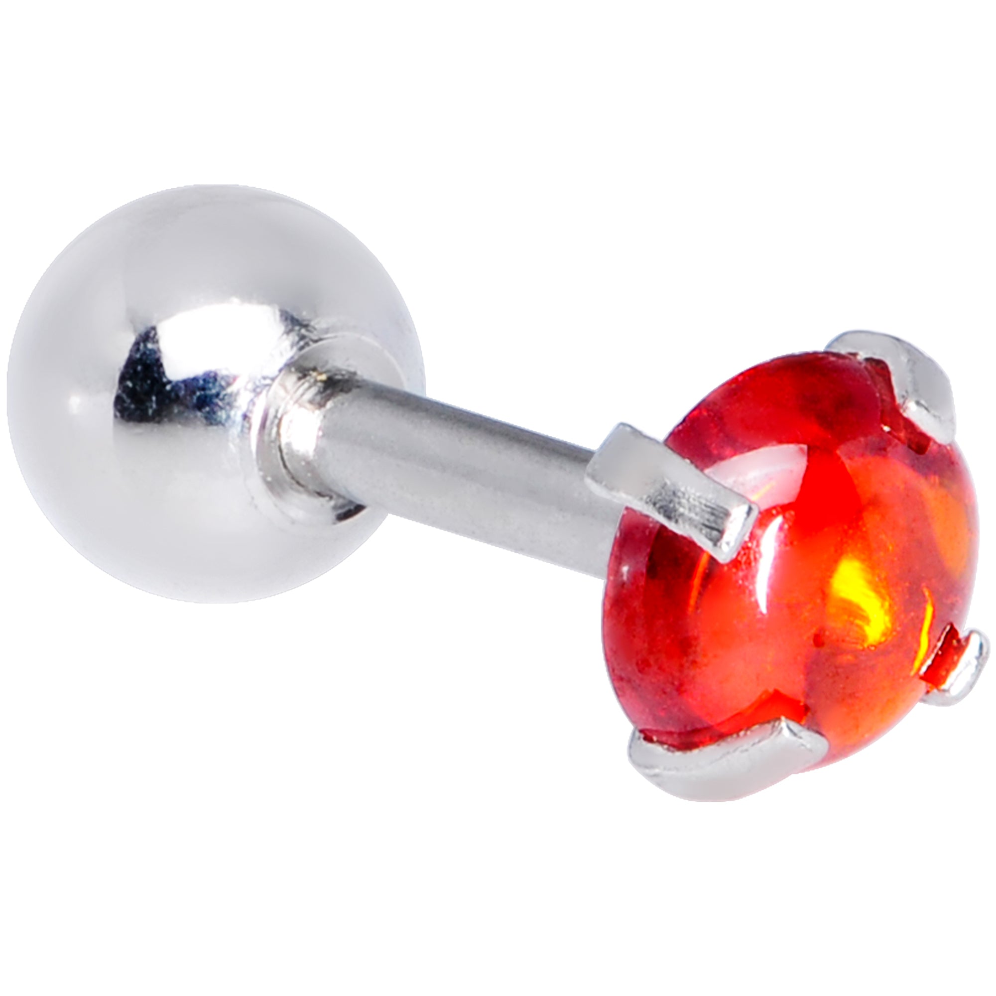 16 Gauge 1/4 Red CZ Gem Smooth Hemisphere Cartilage Tragus Earring