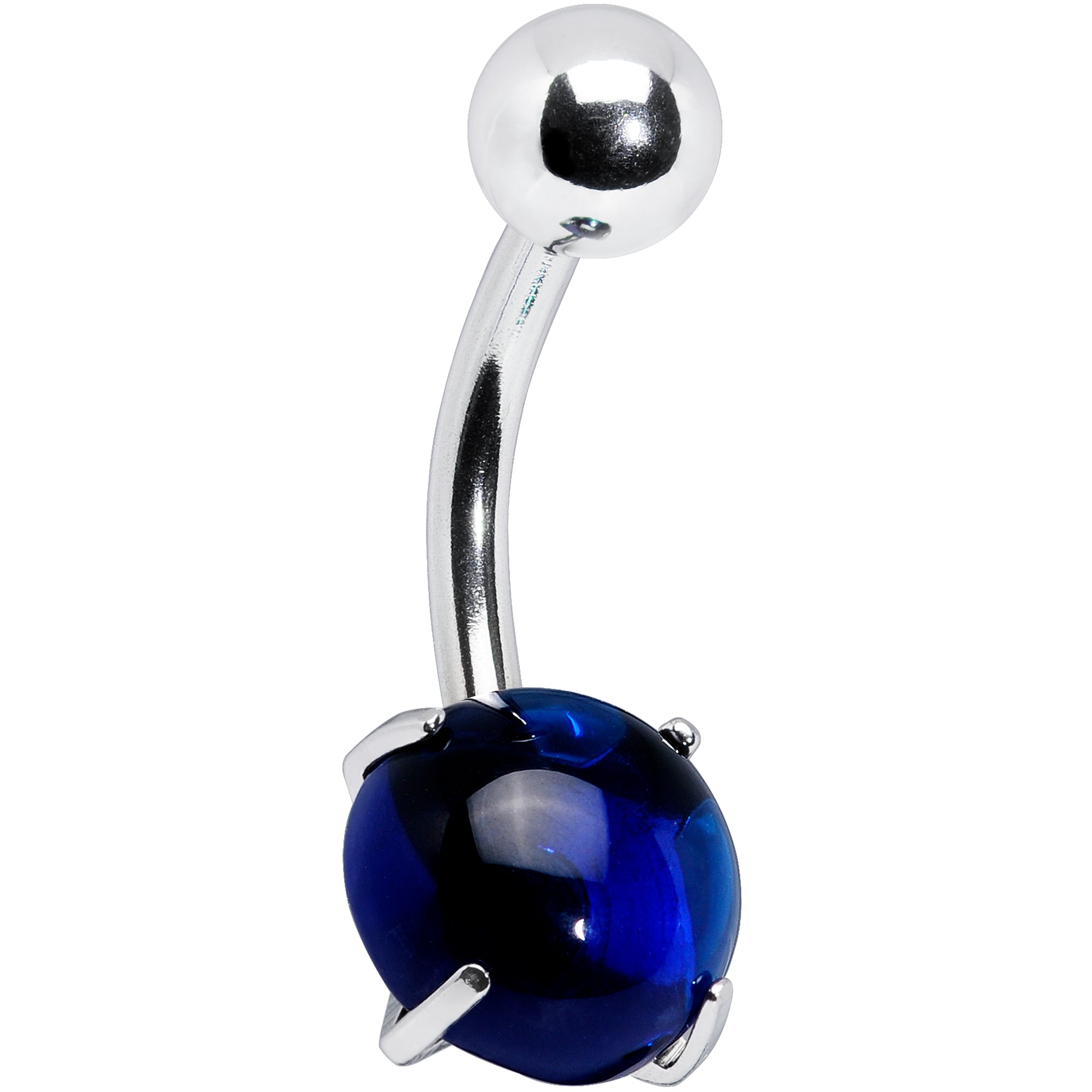 Blue CZ Gem Smooth Hemisphere Belly Ring