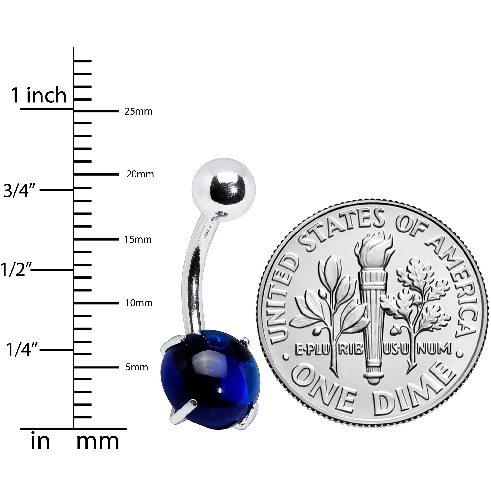 Blue CZ Gem Smooth Hemisphere Belly Ring