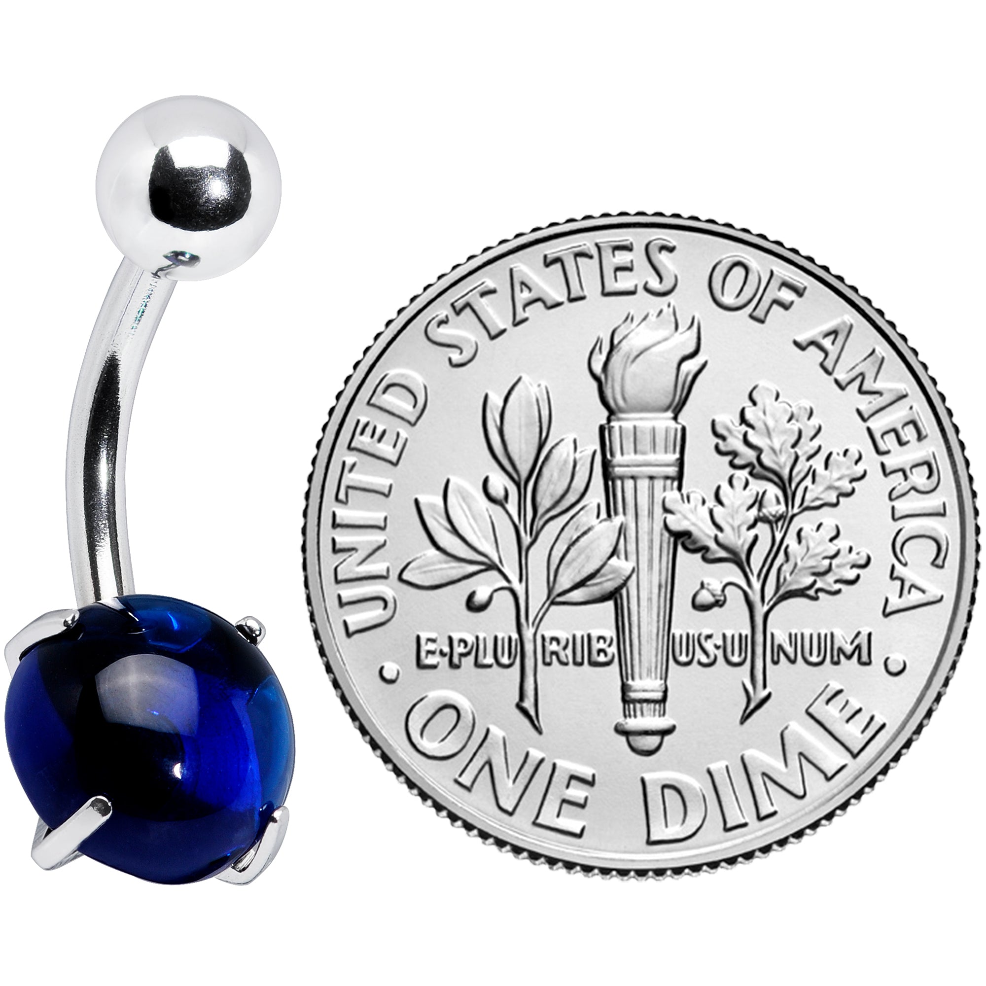 Blue CZ Gem Smooth Hemisphere Belly Ring