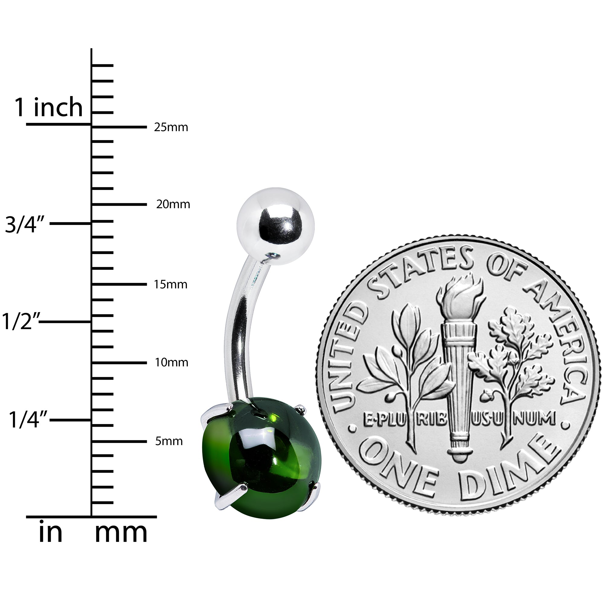 Light Green CZ Gem Smooth Hemisphere Belly Ring