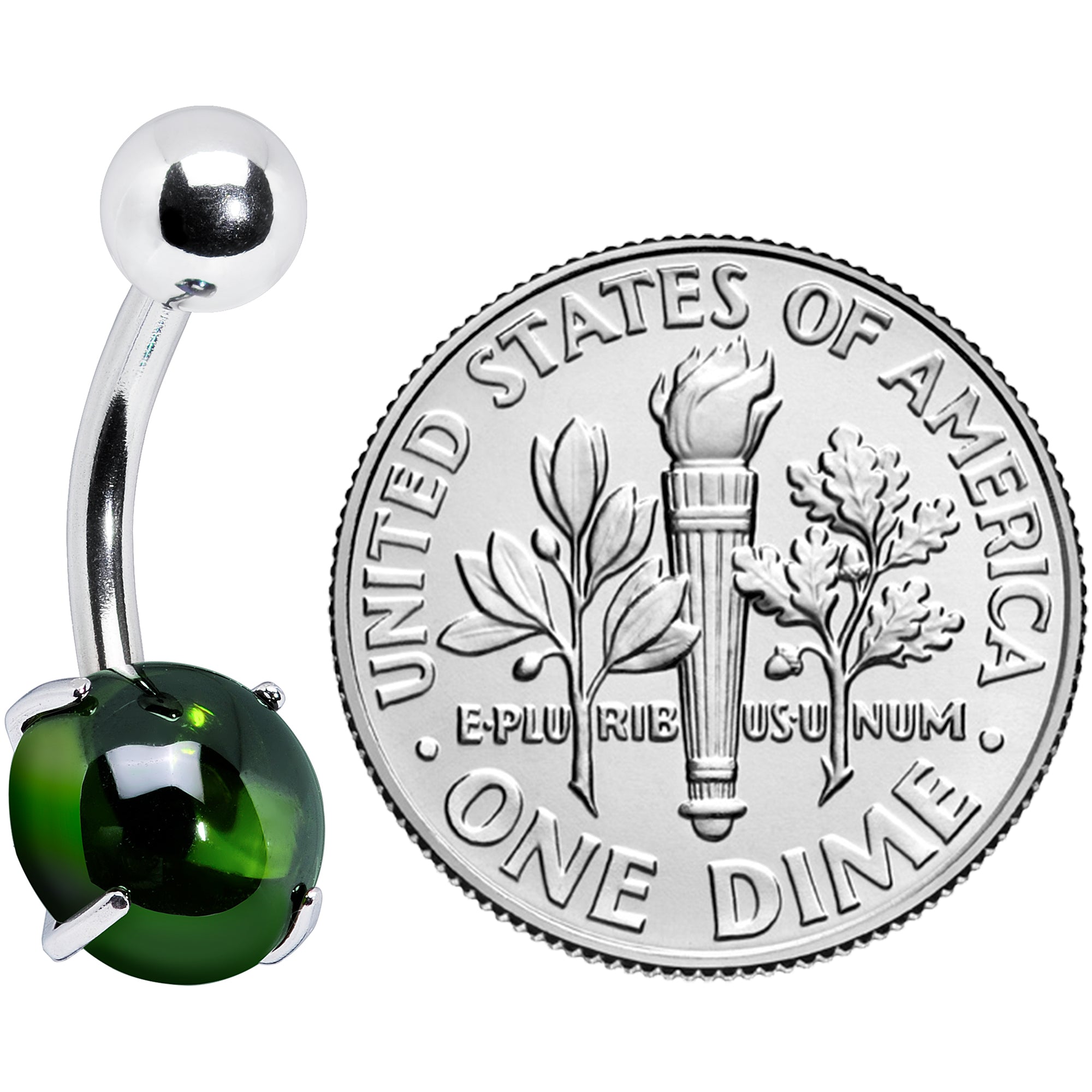 Light Green CZ Gem Smooth Hemisphere Belly Ring