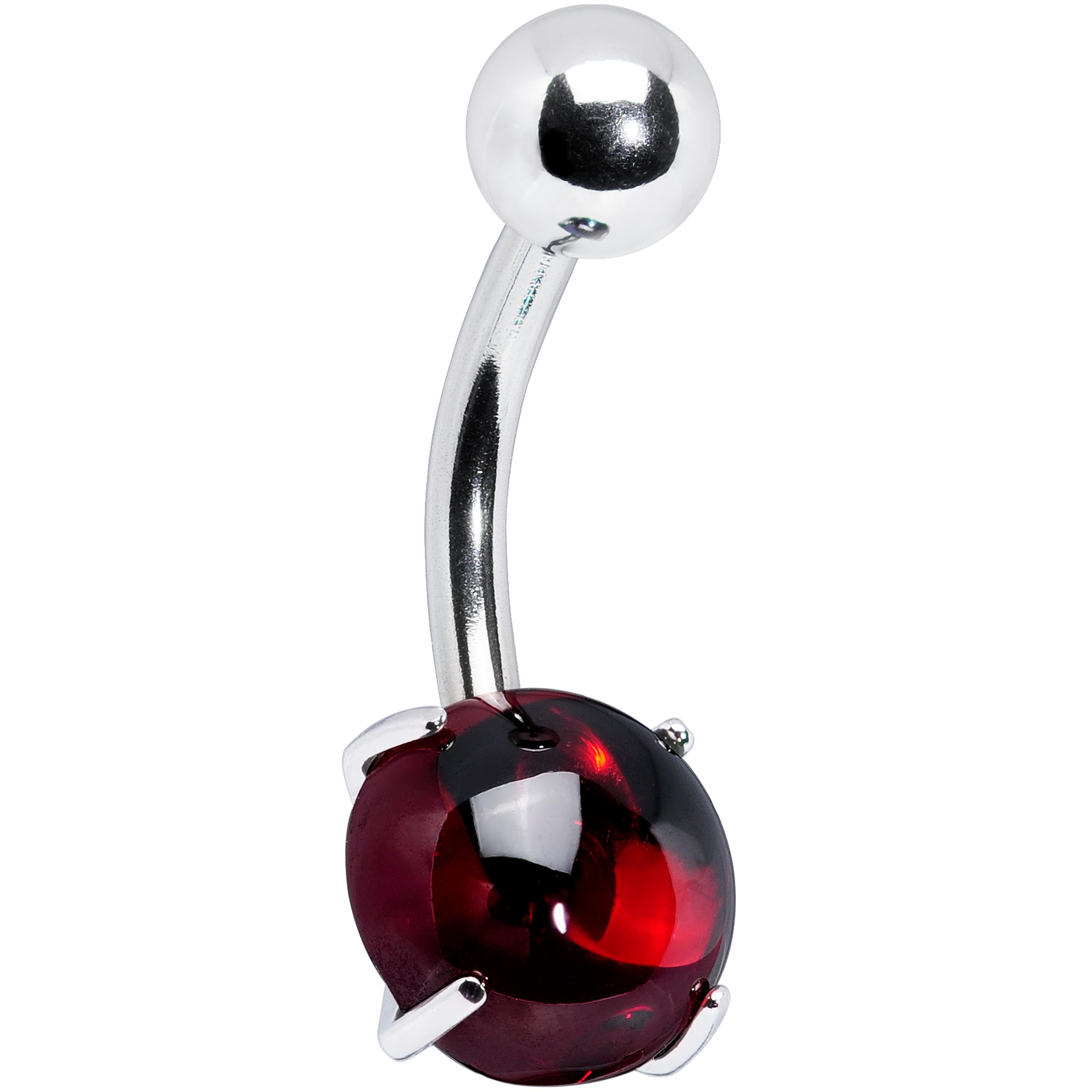 Red CZ Gem Smooth Hemisphere Belly Ring