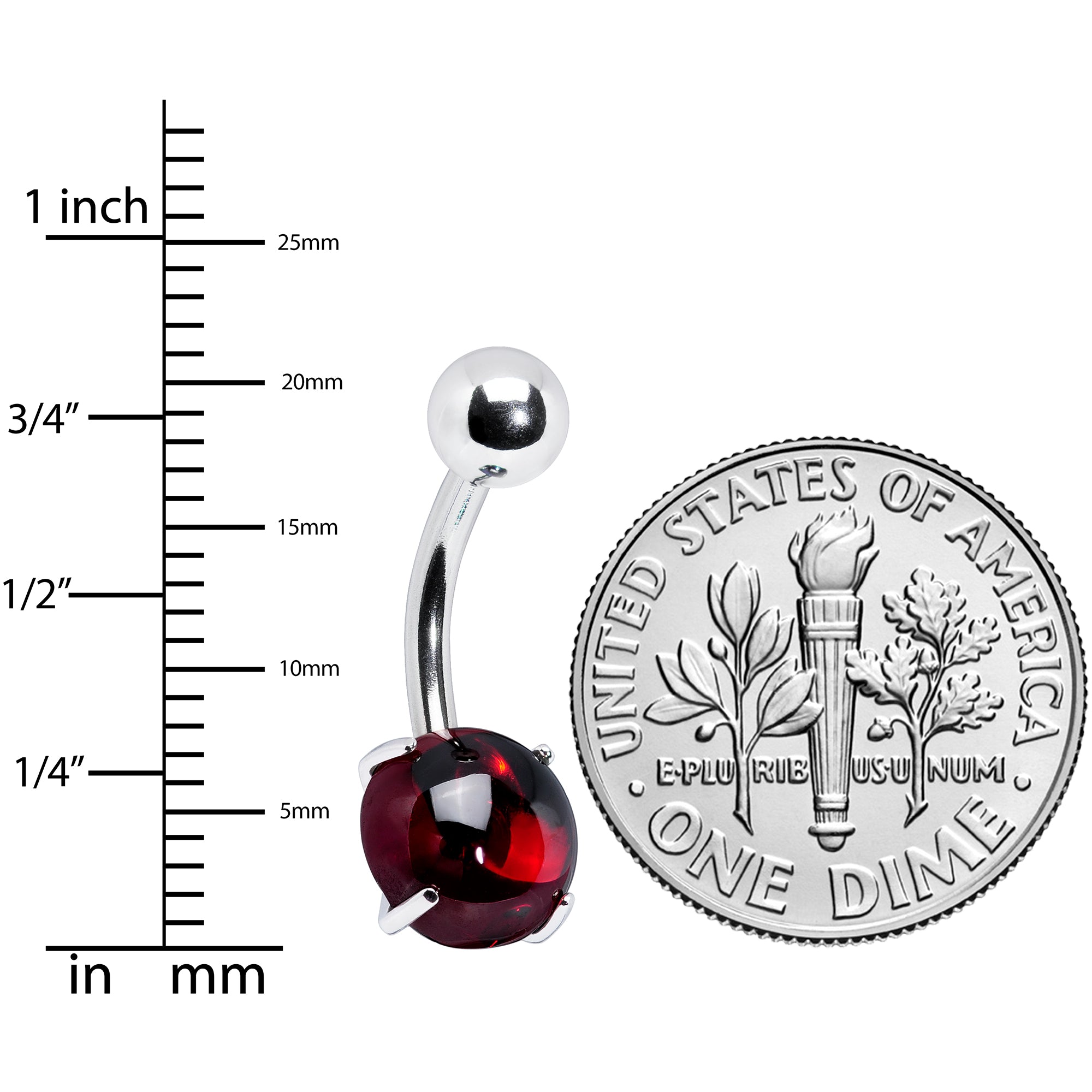 Red CZ Gem Smooth Hemisphere Belly Ring