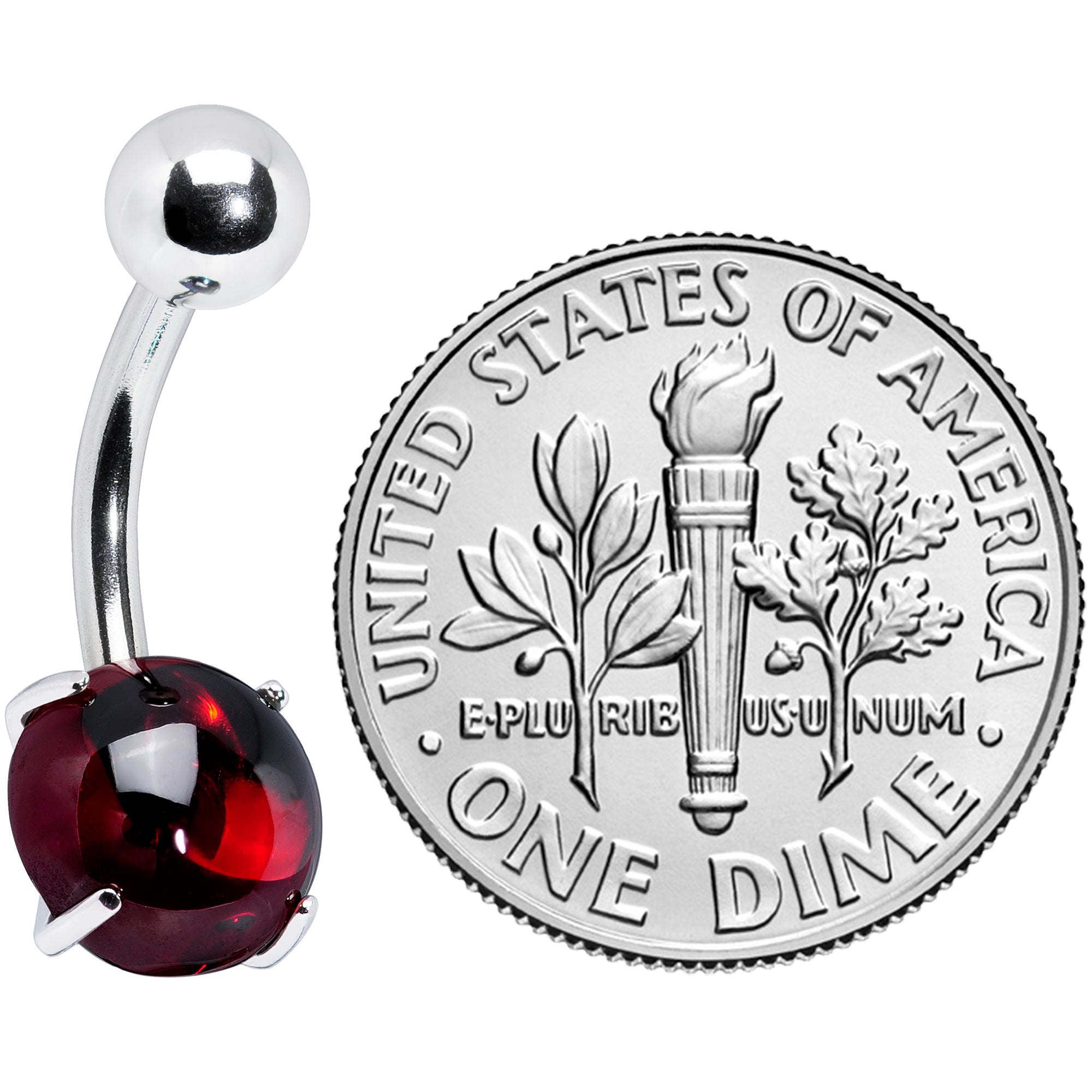 Red CZ Gem Smooth Hemisphere Belly Ring