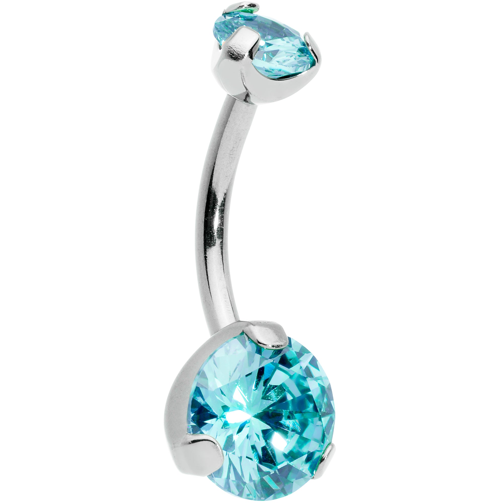 Aqua CZ Gem Grade 23 Titanium Internally Threaded Belly Ring