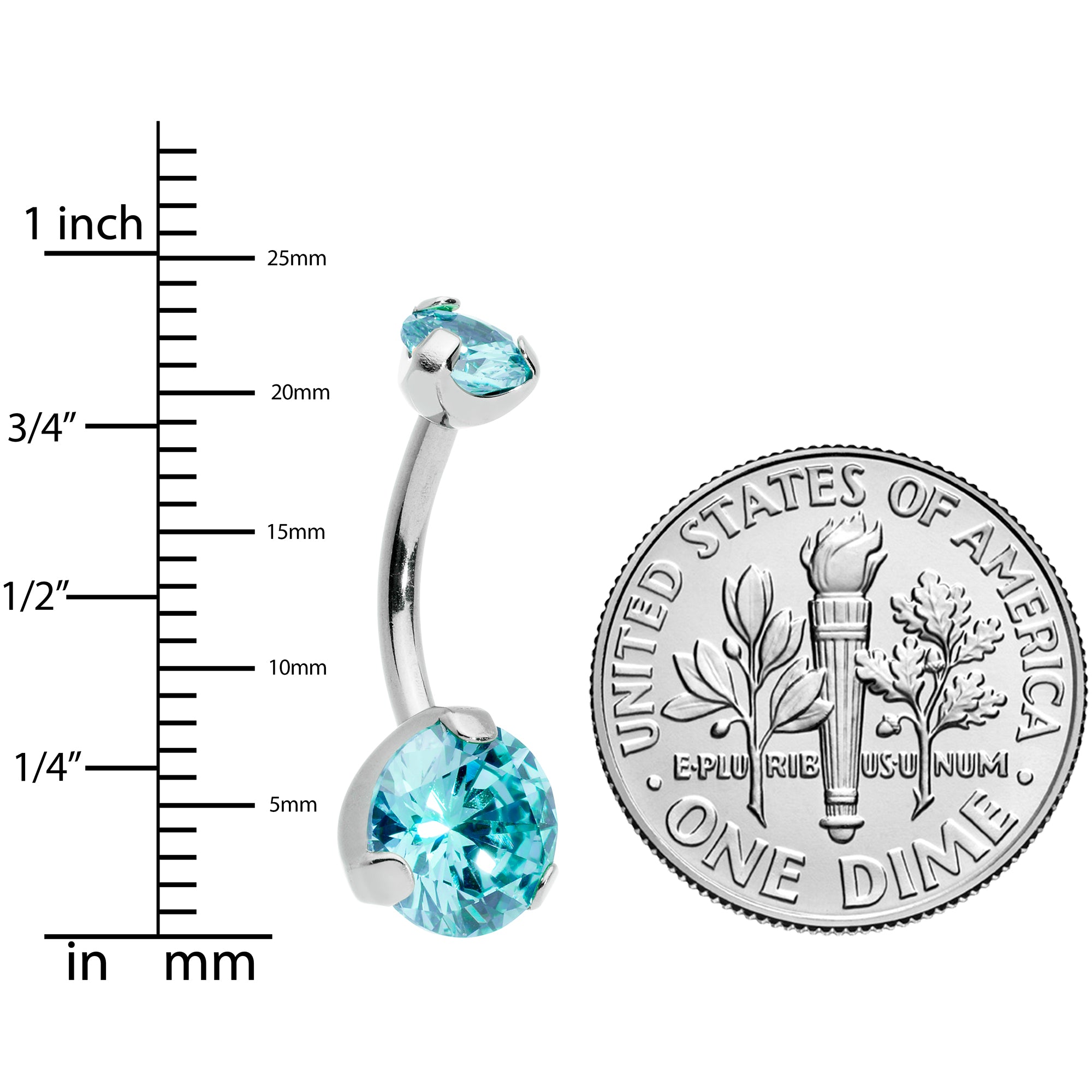 Aqua CZ Gem Grade 23 Titanium Internally Threaded Belly Ring