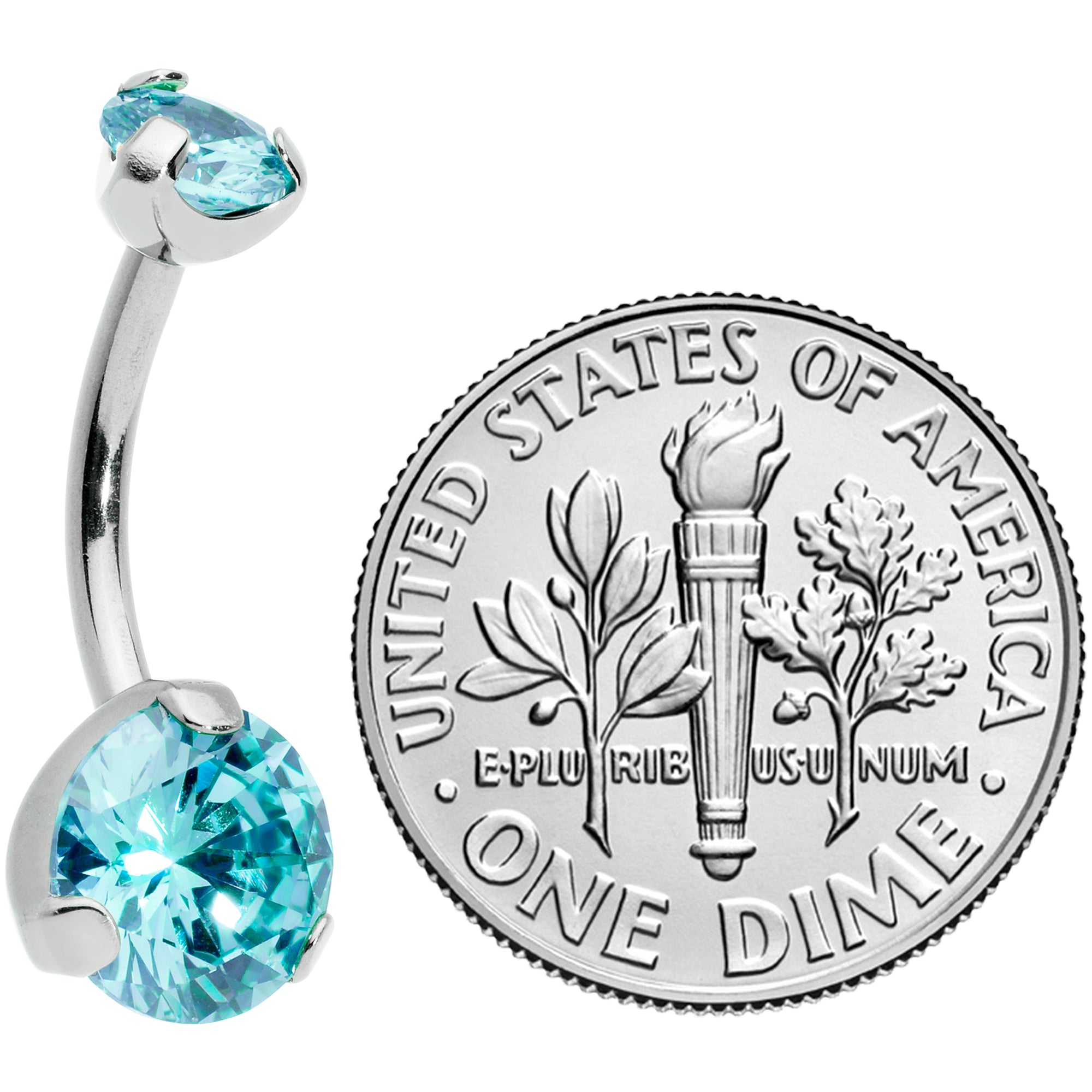 Aqua CZ Gem Grade 23 Titanium Internally Threaded Belly Ring