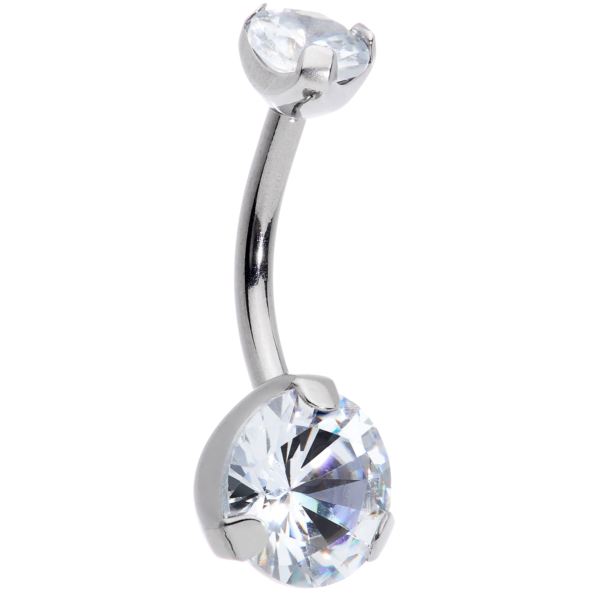 3/8 Clear CZ Gem Grade 23 Titanium Internally Threaded Belly Ring