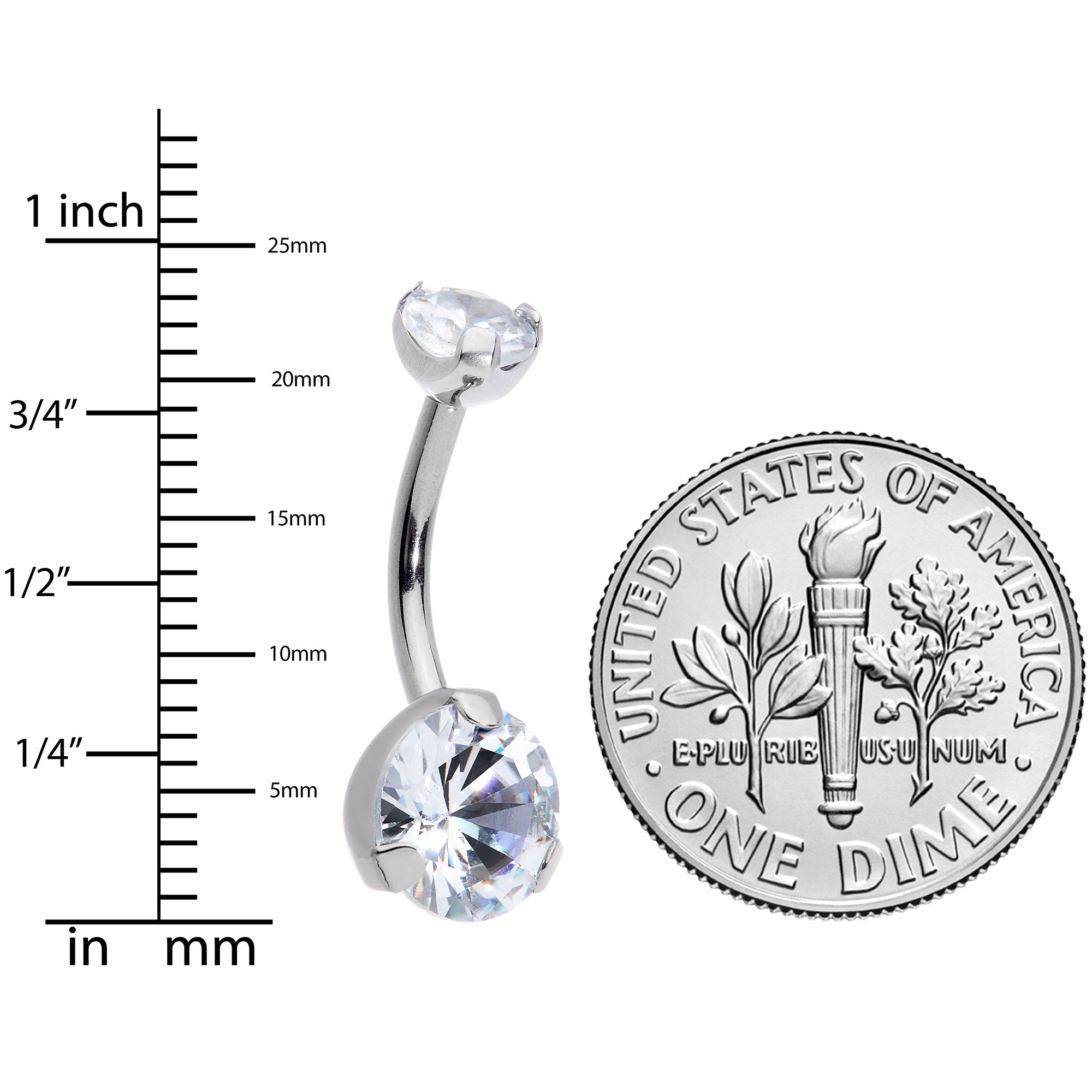 3/8 Clear CZ Gem Grade 23 Titanium Internally Threaded Belly Ring